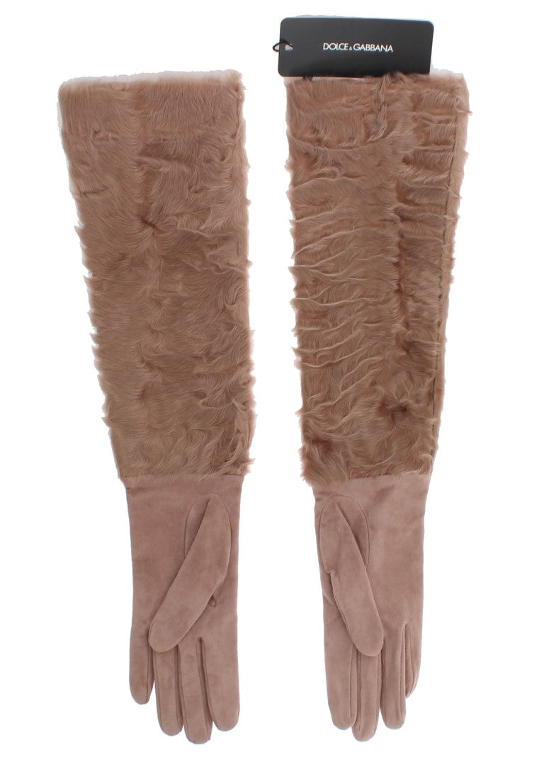 Guantes de codo de piel Xiangao de ante beige de Dolce & Gabbana-5