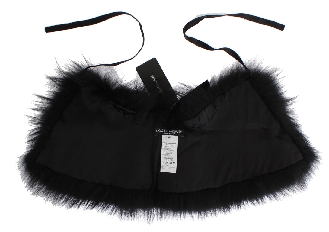 Dolce & Gabbana Black Fox Fur Collar Scarf-5
