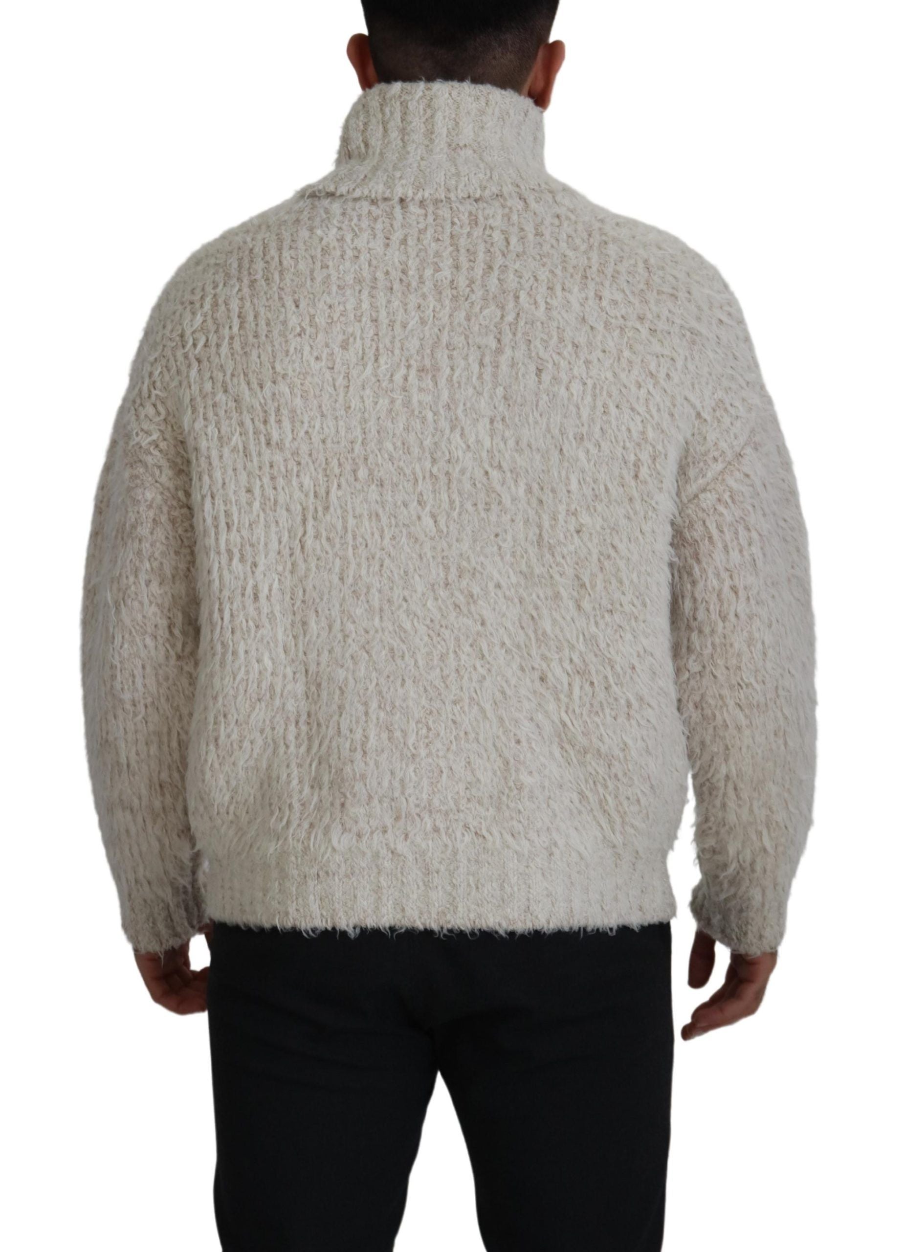 Dolce & Gabbana roll-neck sweater in cream-colored wool knit-2