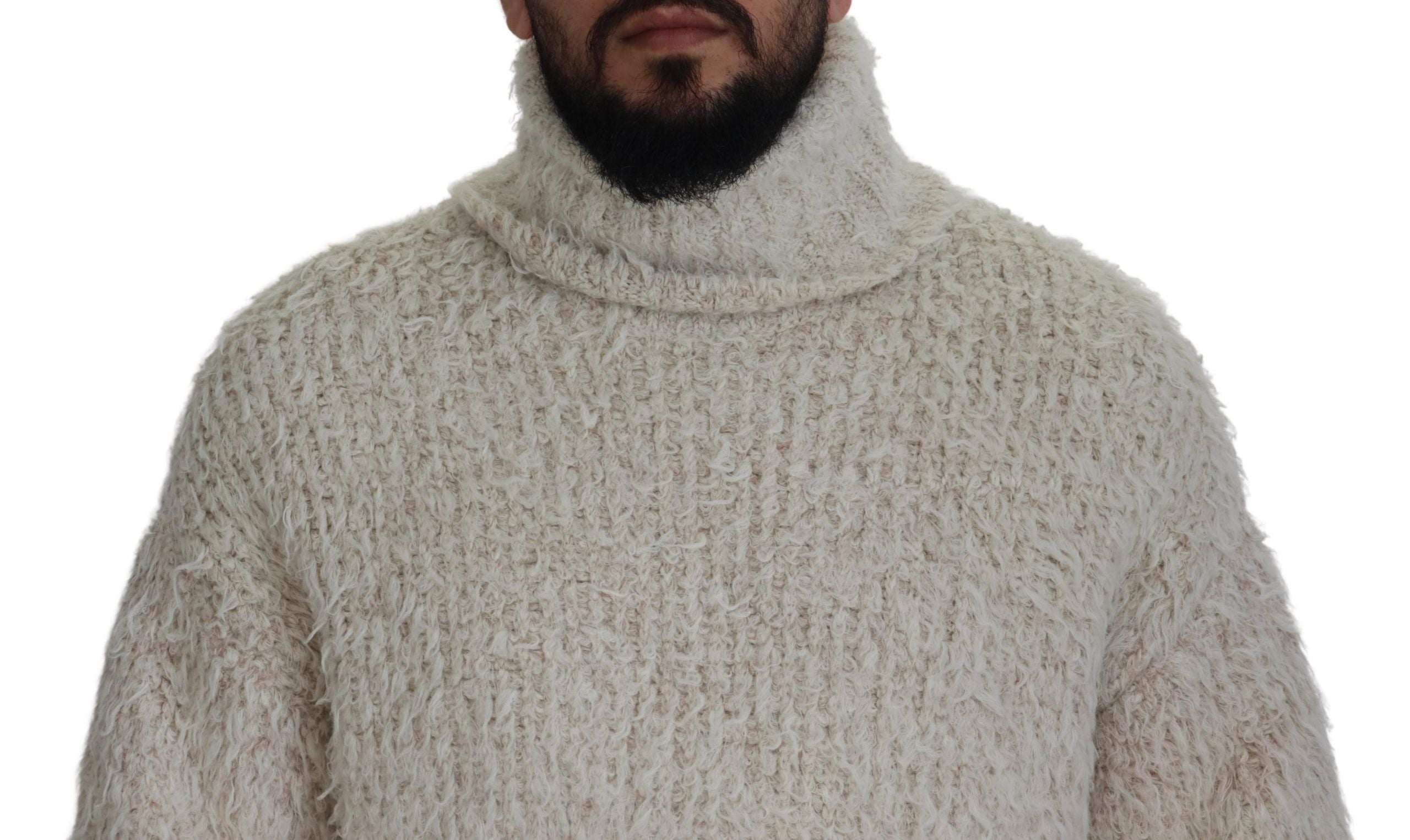 Dolce & Gabbana roll-neck sweater in cream-colored wool knit-3