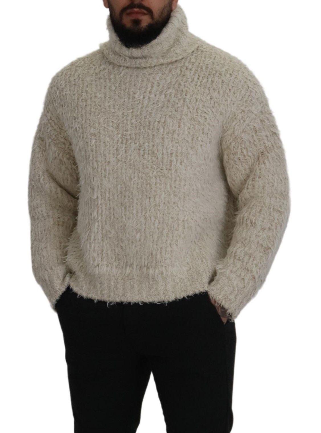 Dolce & Gabbana roll-neck sweater in cream-colored wool knit-4