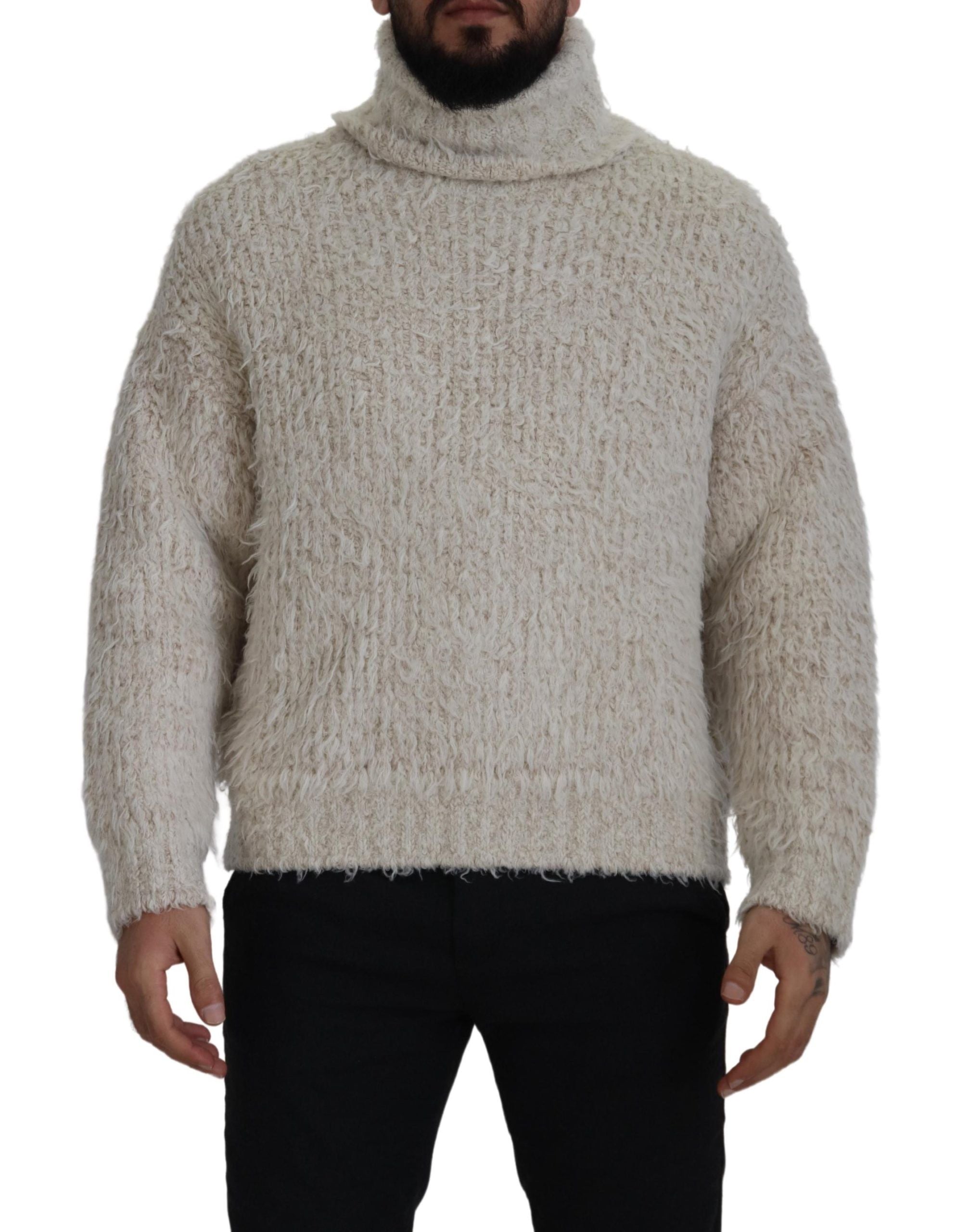 Dolce & Gabbana roll-neck sweater in cream-colored wool knit
