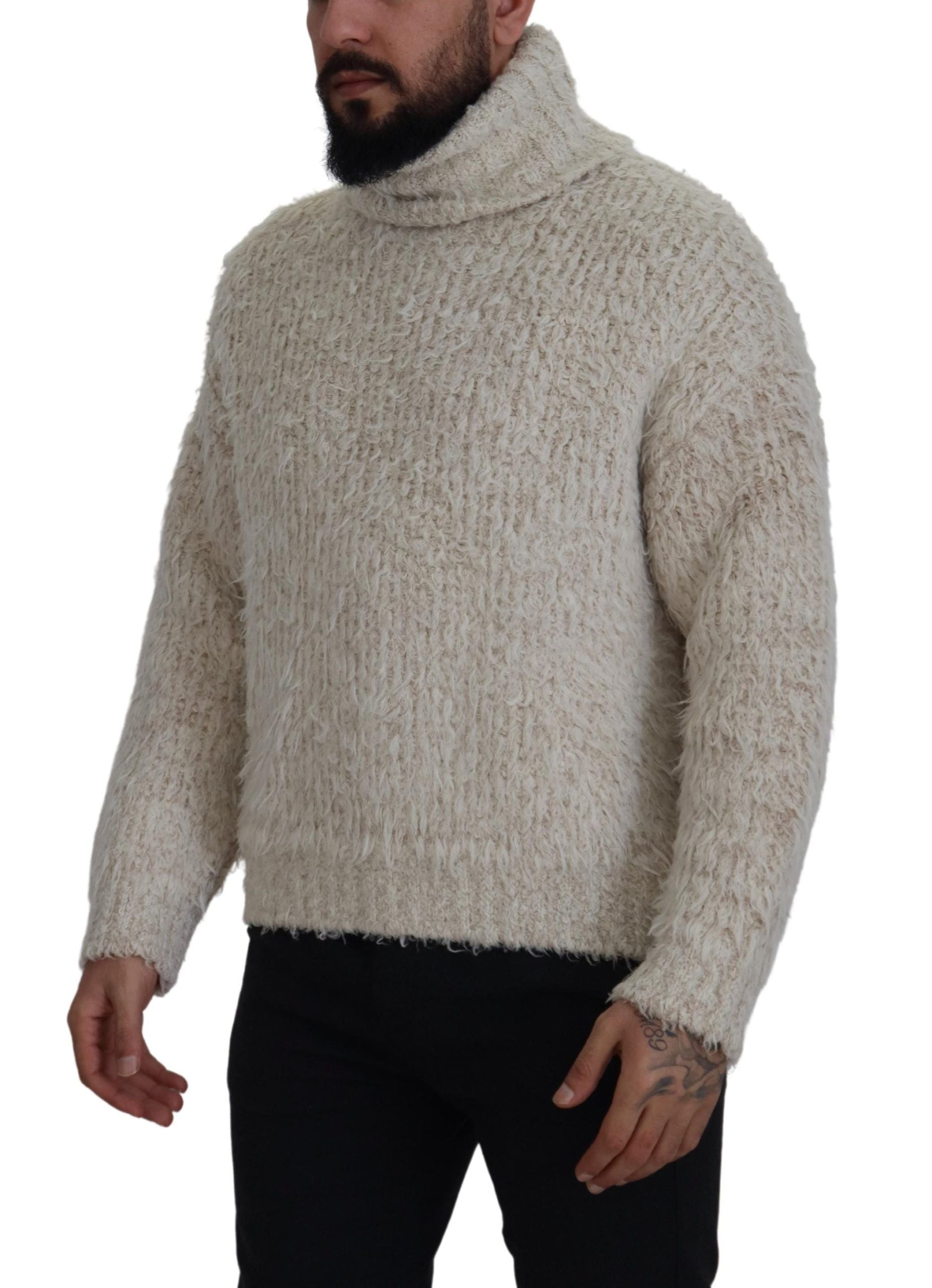 Dolce & Gabbana roll-neck sweater in cream-colored wool knit-5