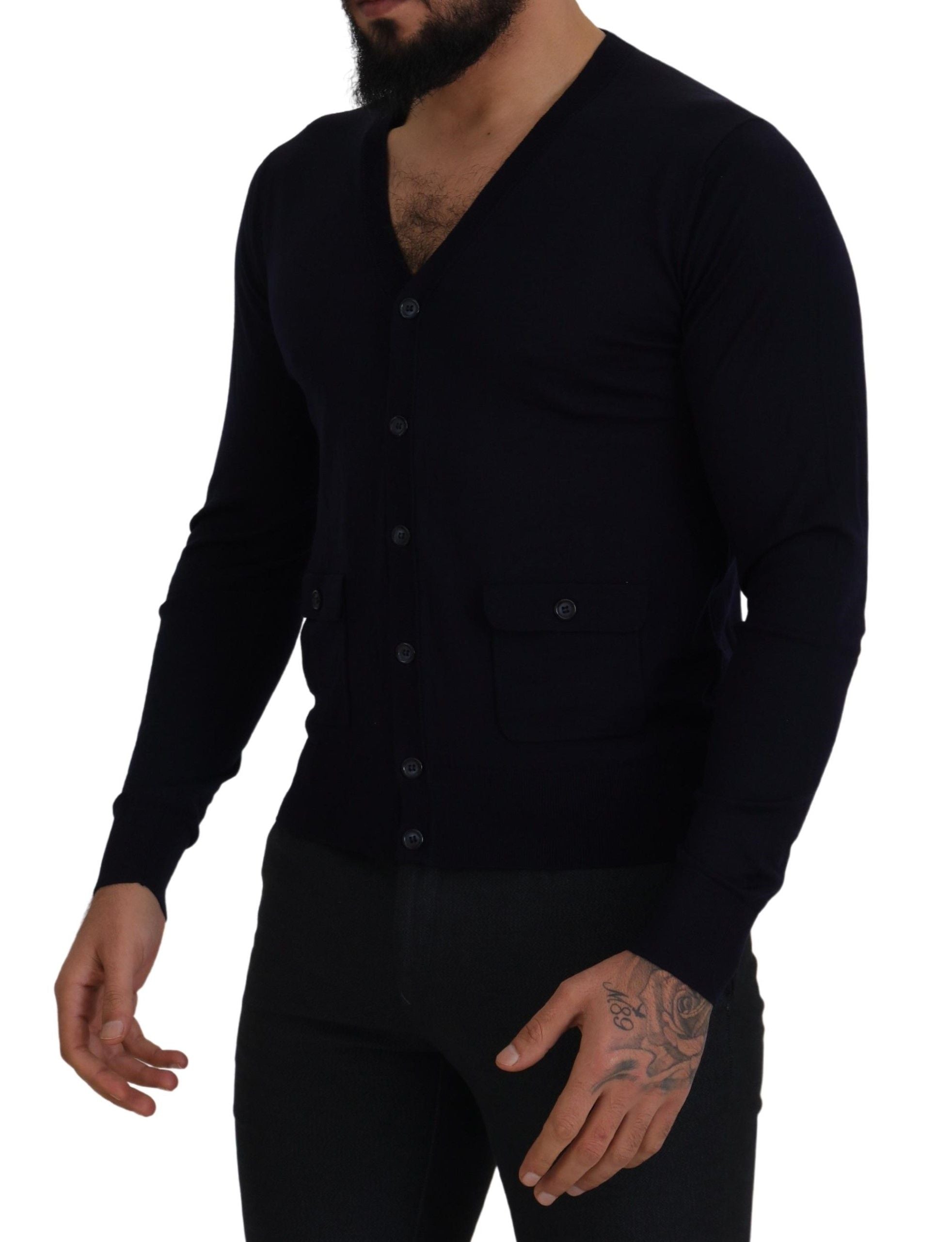 Dolce & Gabbana Blue STAFF Down Cardigan in Wool-6