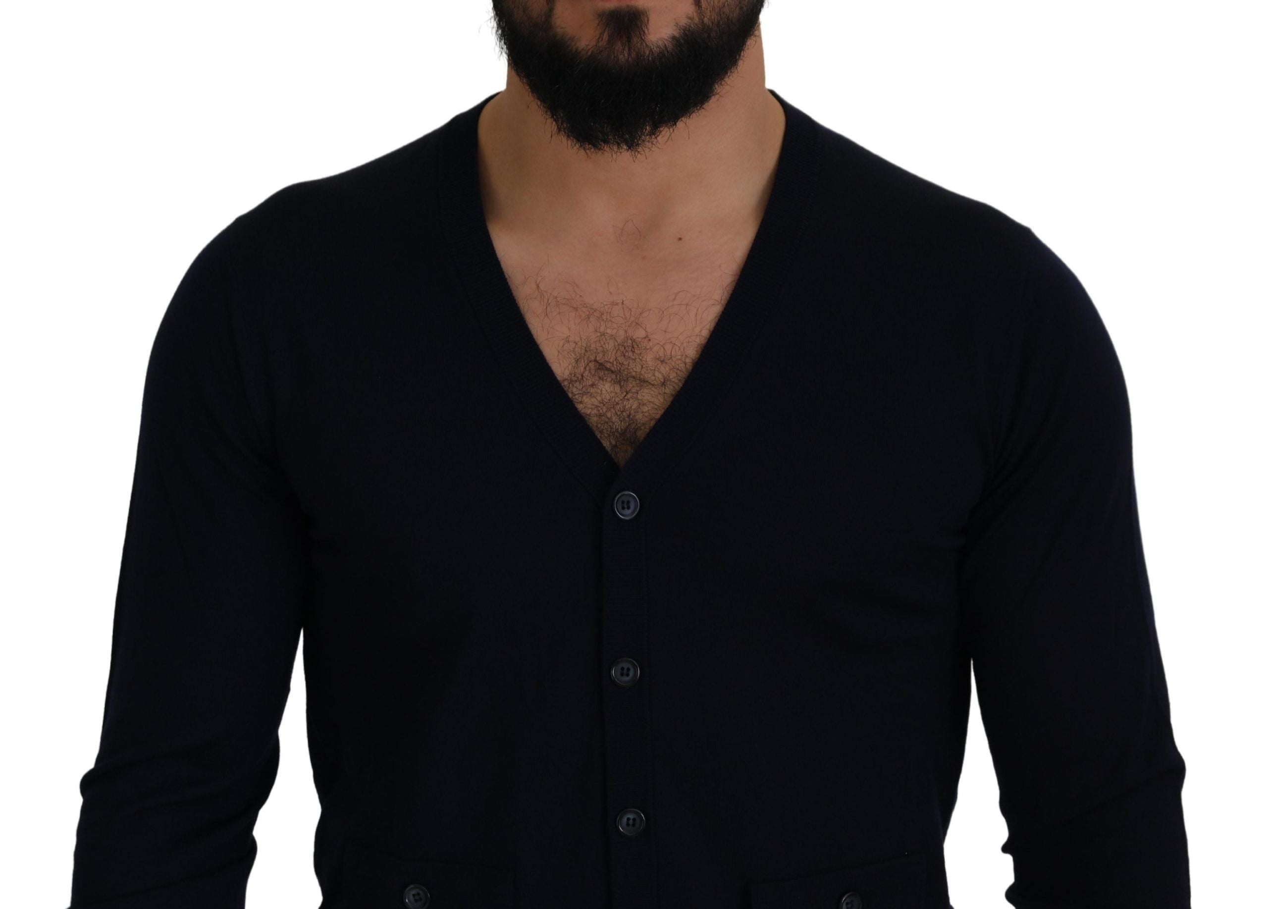 Dolce & Gabbana Blue STAFF Down Cardigan in Wool-4