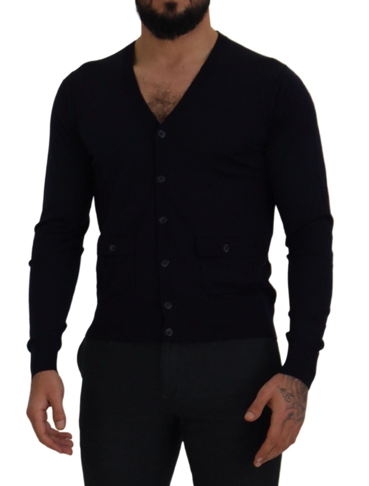 Dolce & Gabbana Blue STAFF Down Cardigan in Wool-3