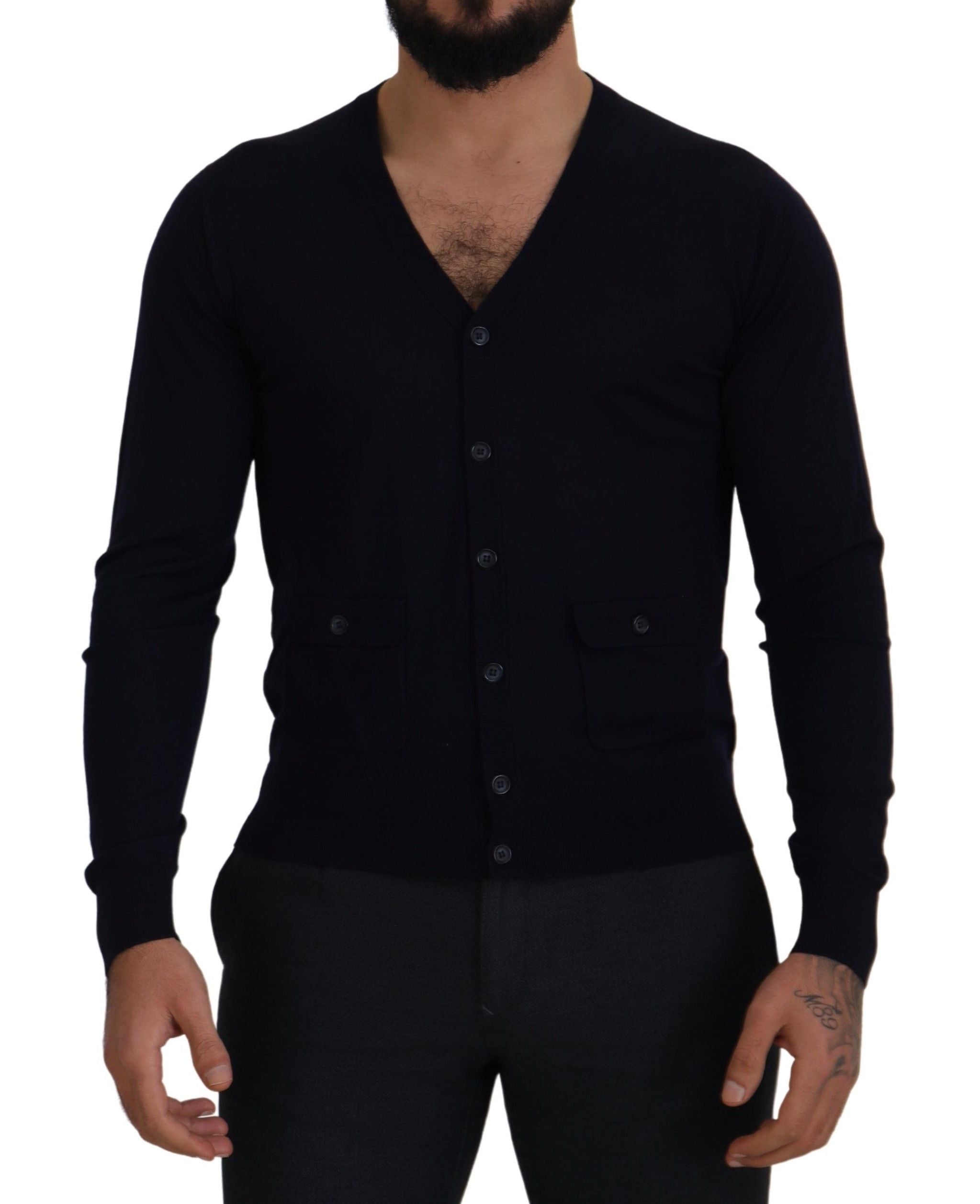 Dolce & Gabbana Blue STAFF Down Cardigan in Wool-2