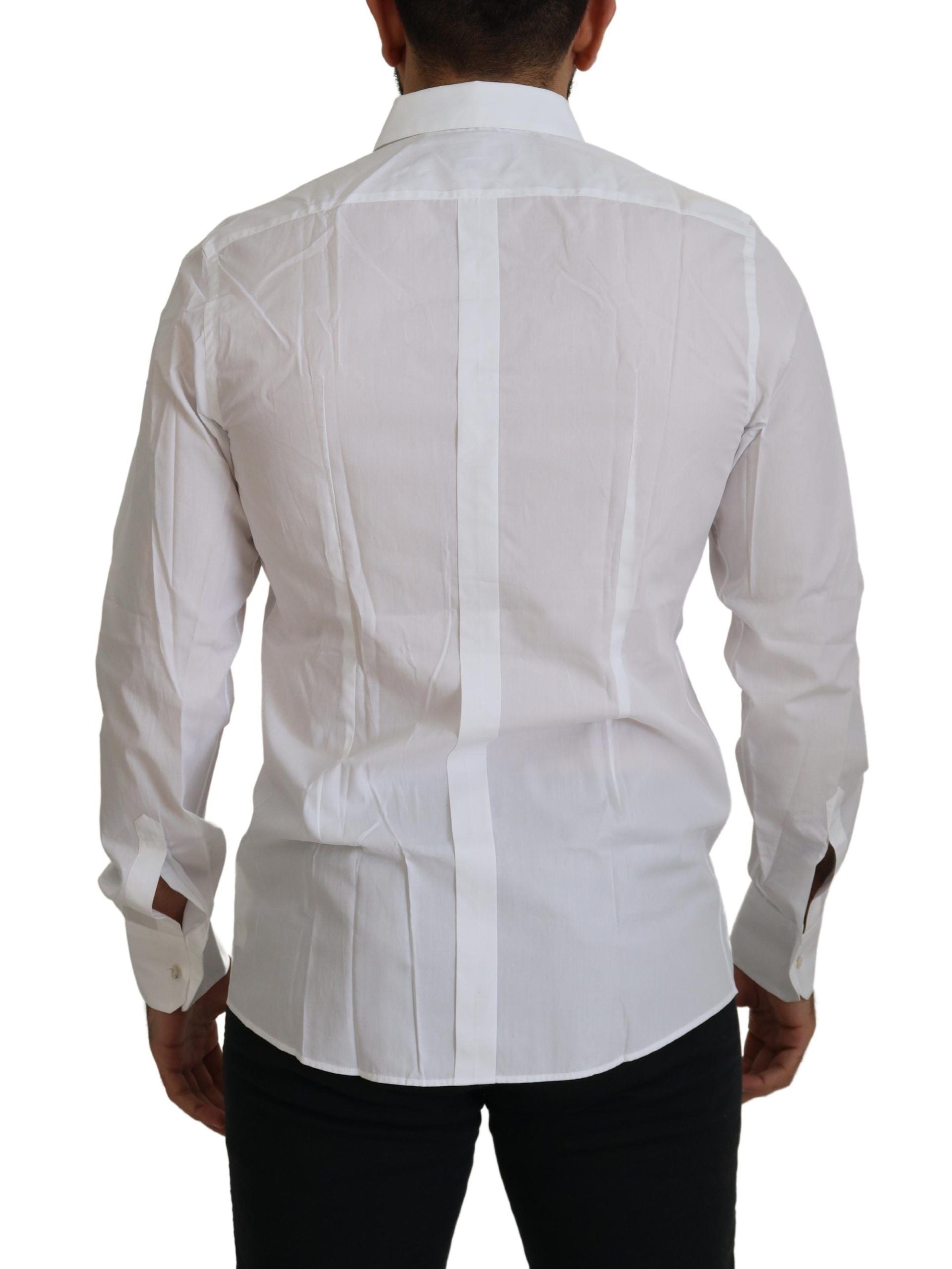 Dolce & Gabbana White Cotton Peacock Feather Formal Gold Shirt-5