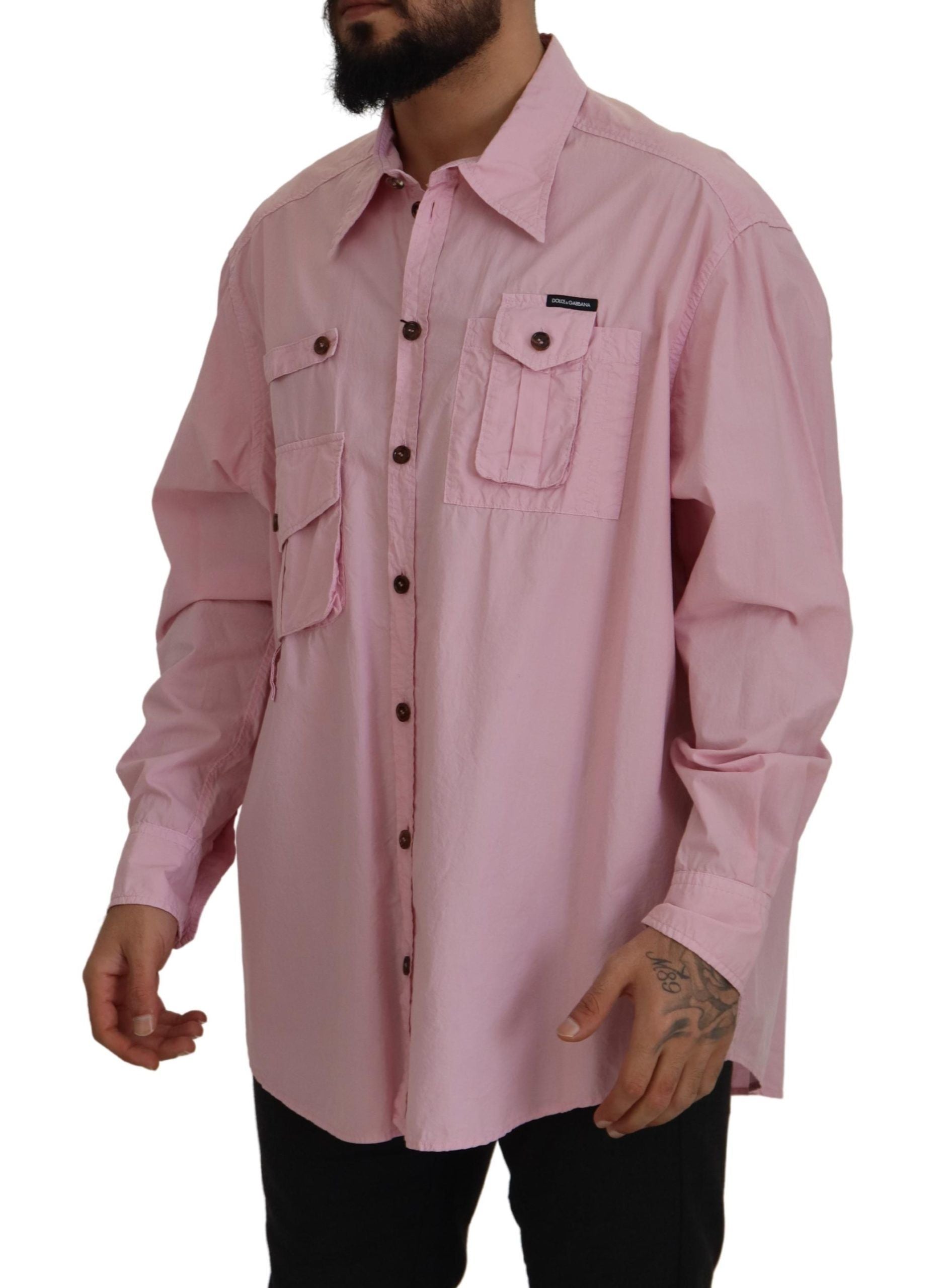 Dolce & Gabbana Rosa lässiges Button Down Hemd mit langen Ärmeln-2