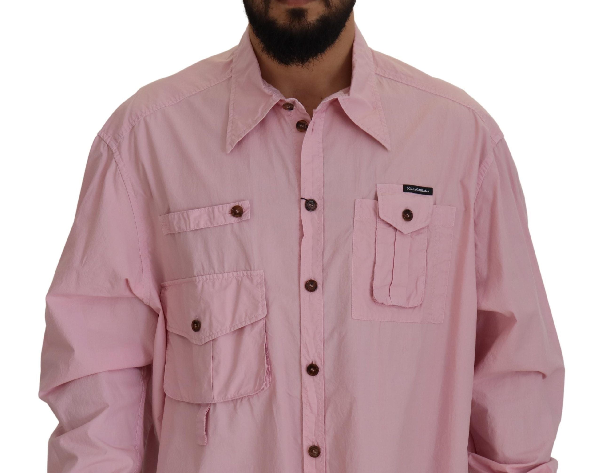 Dolce & Gabbana Rosa lässiges Button Down Hemd mit langen Ärmeln-4