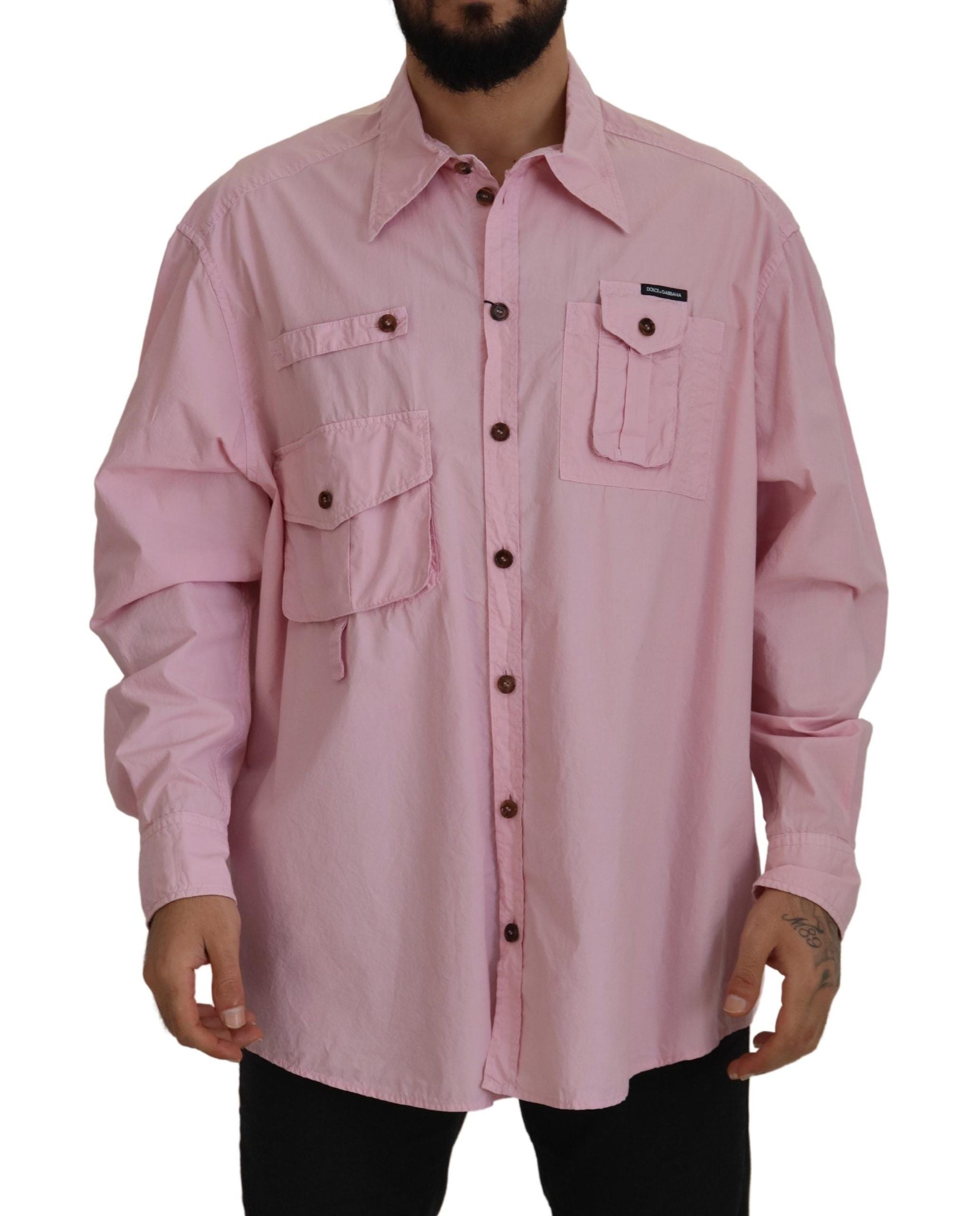 Dolce & Gabbana Rosa lässiges Button Down Hemd mit langen Ärmeln-1