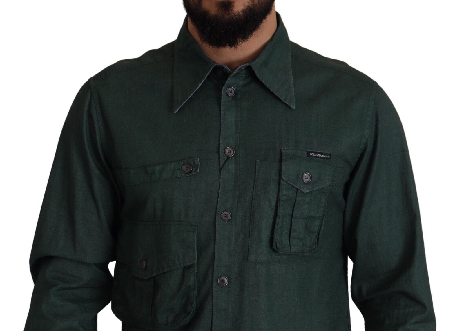 Camisa verde oscuro de manga larga con tapeta de botones de Dolce & Gabbana-4