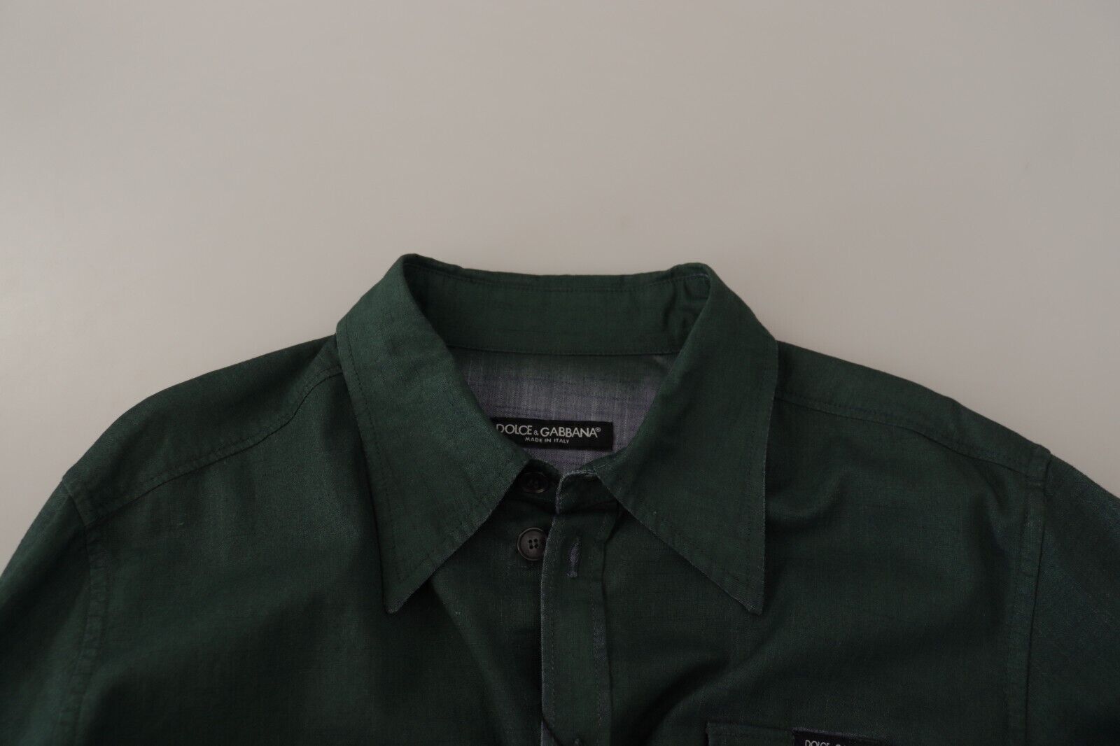Camisa verde oscuro de manga larga con tapeta de botones de Dolce & Gabbana-6