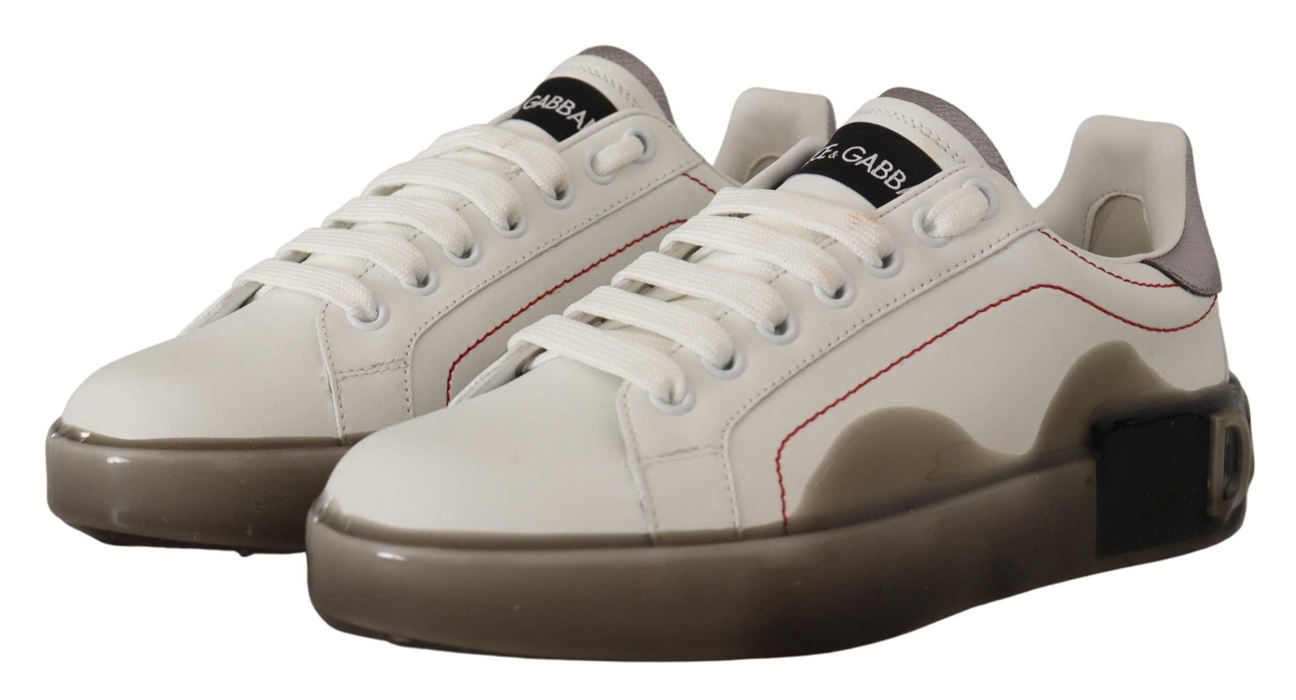 Dolce & Gabbana White Leather Shoes Women's Logo Portofino Sneakers-2