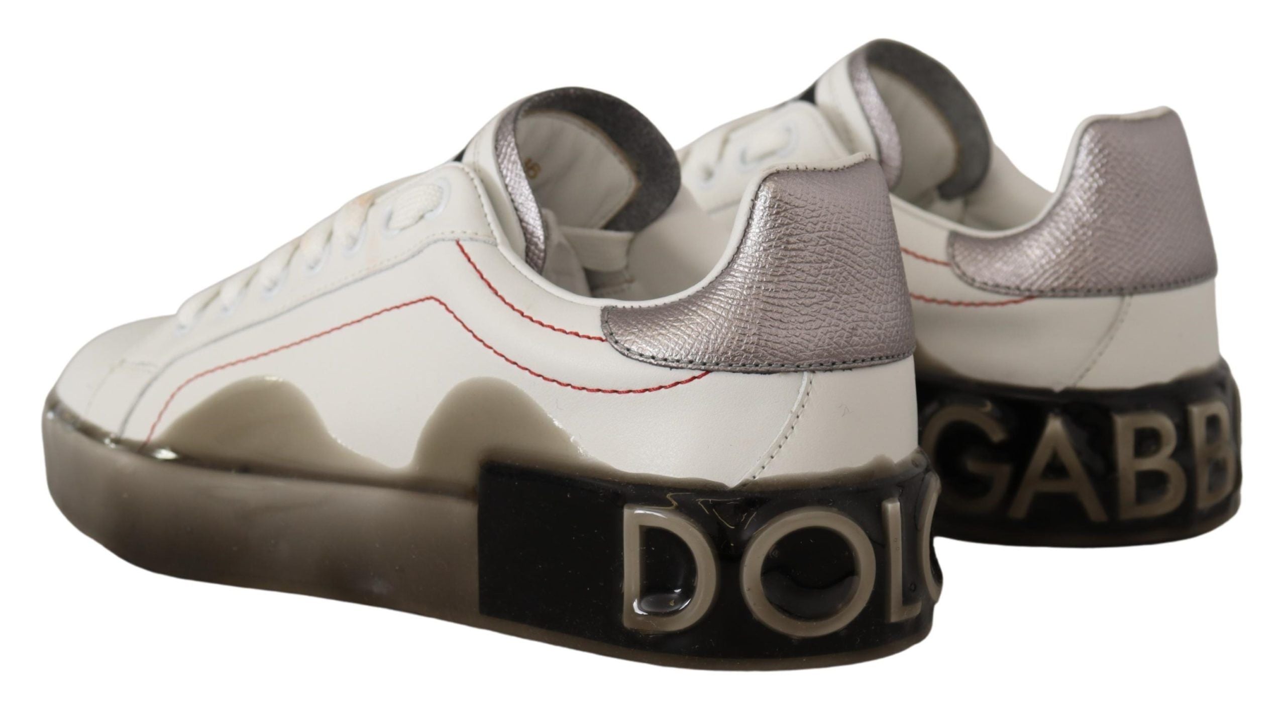 Dolce & Gabbana White Leather Shoes Women's Logo Portofino Sneakers-3