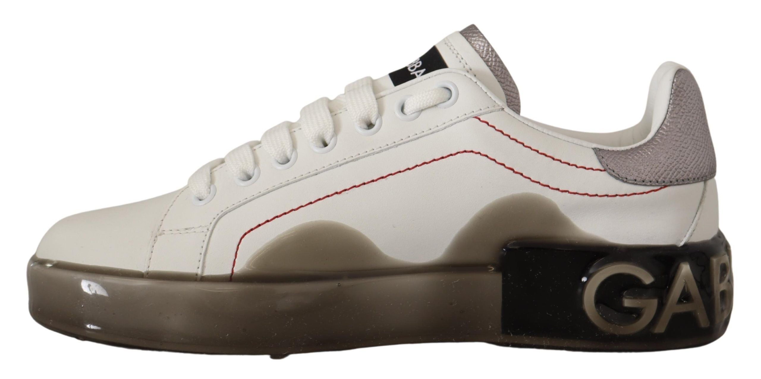 Dolce & Gabbana White Leather Shoes Women's Logo Portofino Sneakers-4