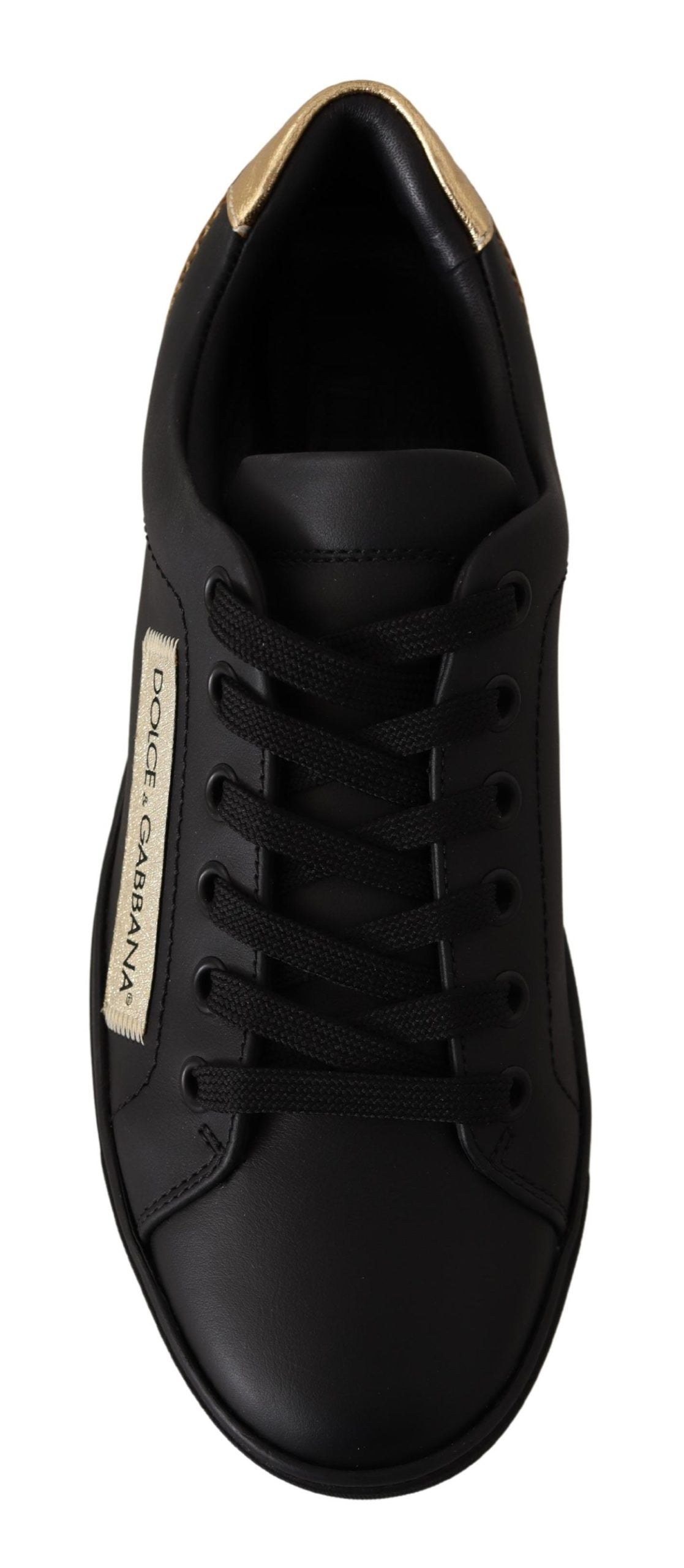 Dolce & Gabbana Black Gold Leather Low Top Sneakers Women's Shoes-2