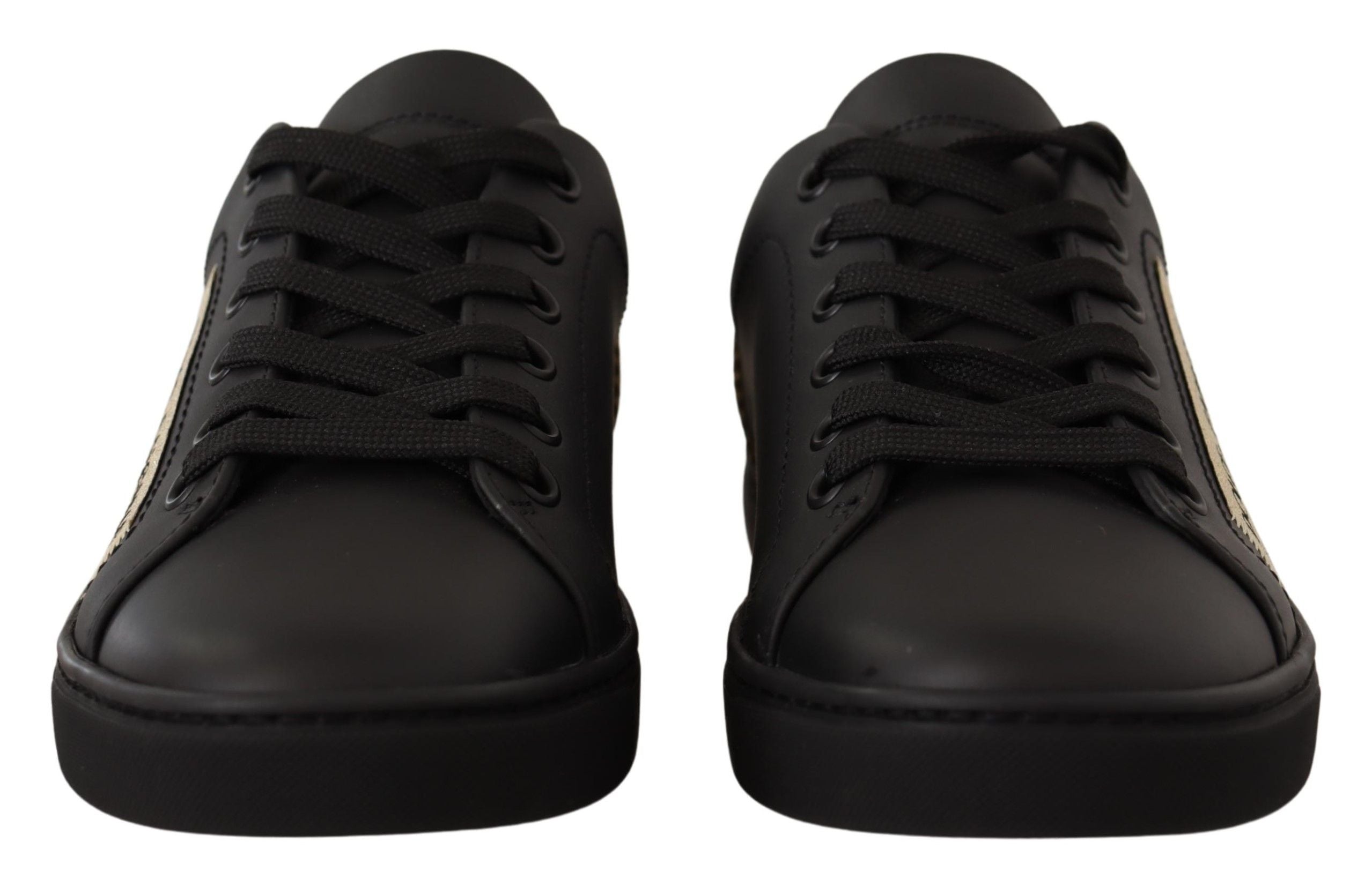 Dolce & Gabbana Black Gold Leather Low Top Sneakers Women's Shoes-3