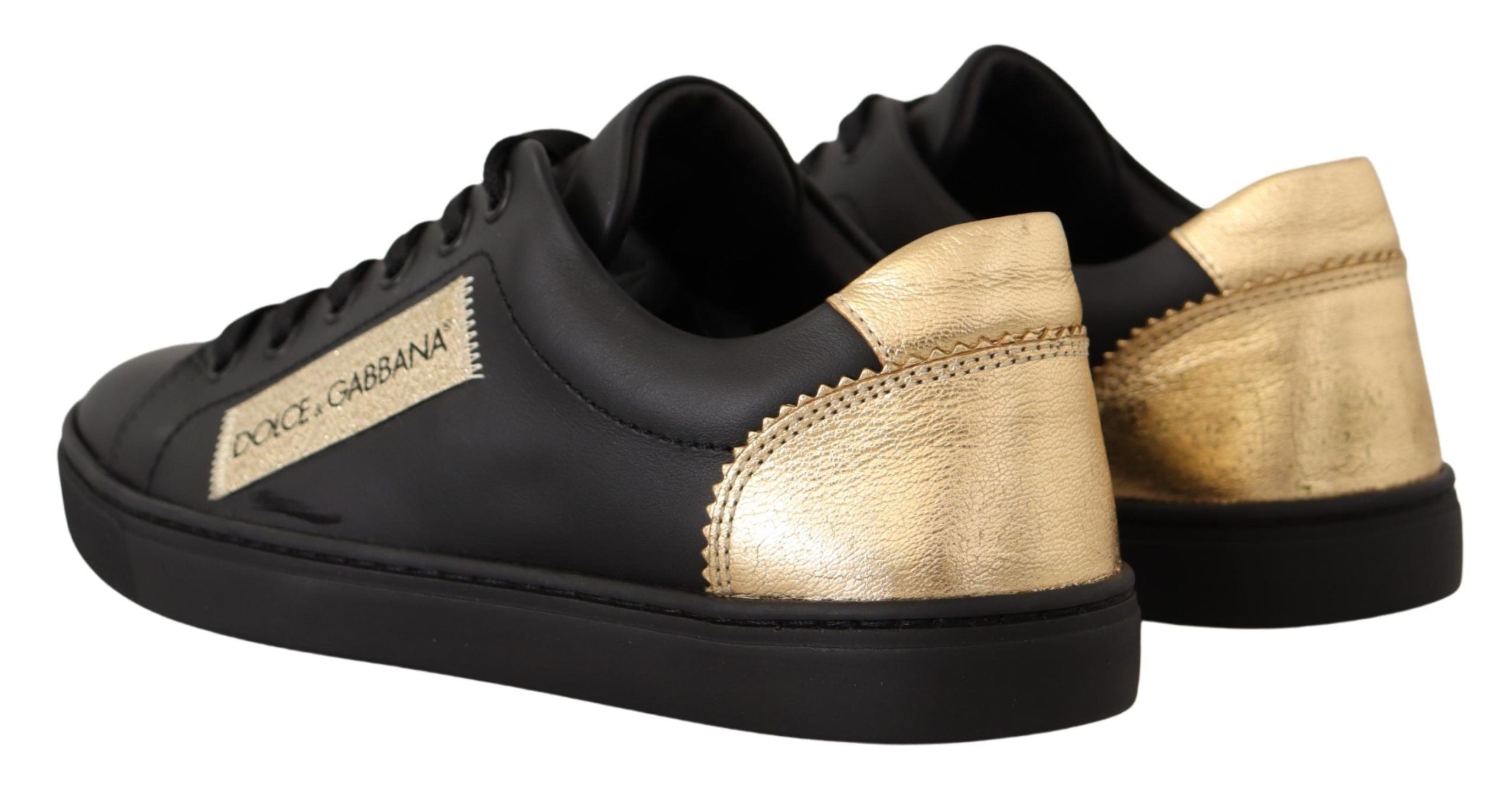 Dolce & Gabbana Black Gold Leather Low Top Sneakers Women's Shoes-5
