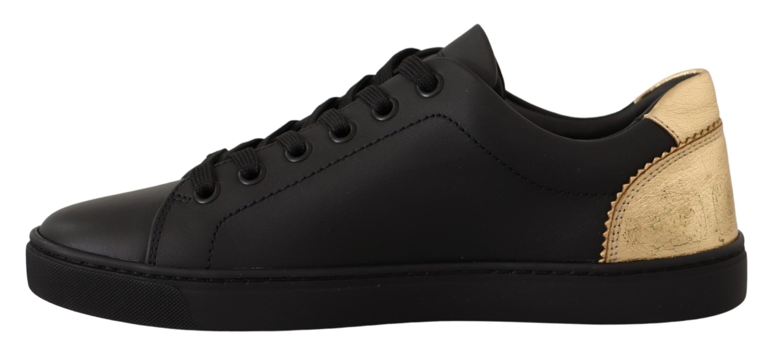 Dolce & Gabbana Black Gold Leather Low Top Sneakers Women's Shoes-6