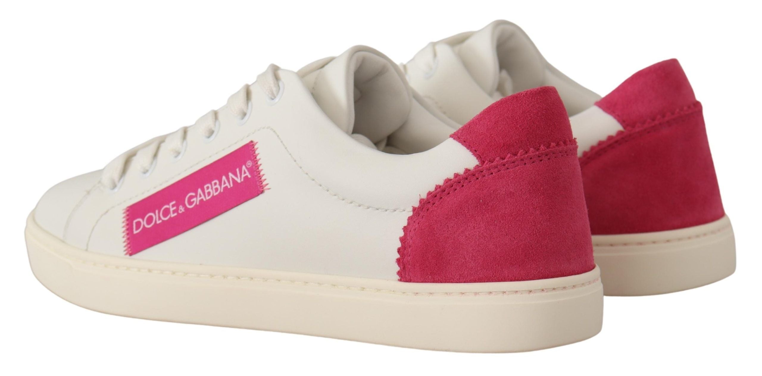 Dolce & Gabbana White Pink Leather Low Top Sneakers Women's Shoes-3