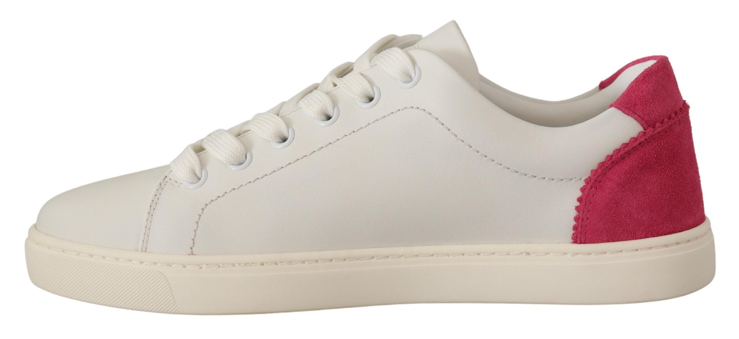 Dolce & Gabbana White Pink Leather Low Top Sneakers Women's Shoes-4