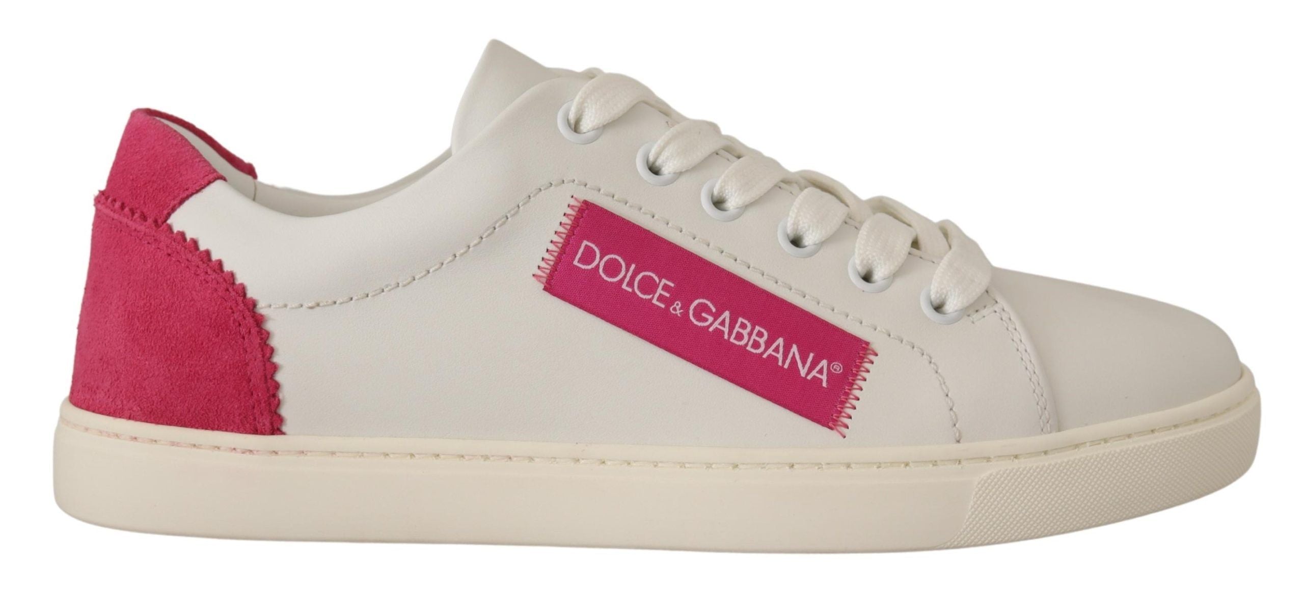 Dolce & Gabbana White Pink Leather Low Top Sneakers Women's Shoes-1