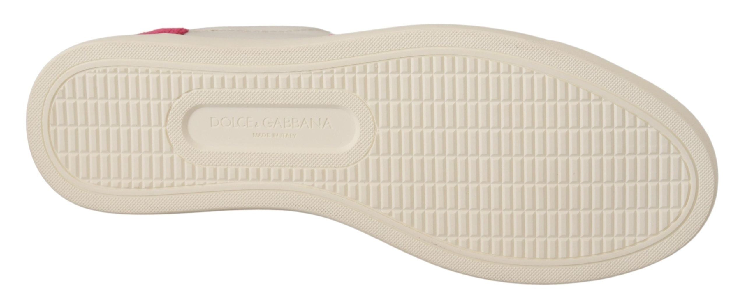 Dolce & Gabbana White Pink Leather Low Top Sneakers Women's Shoes-5