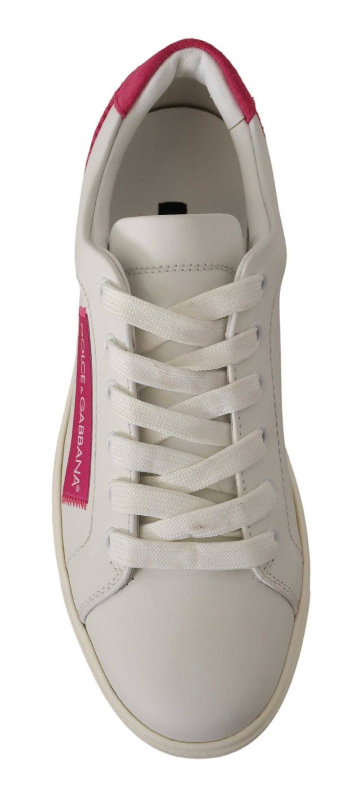 Dolce & Gabbana White Pink Leather Low Top Sneakers Women's Shoes-6