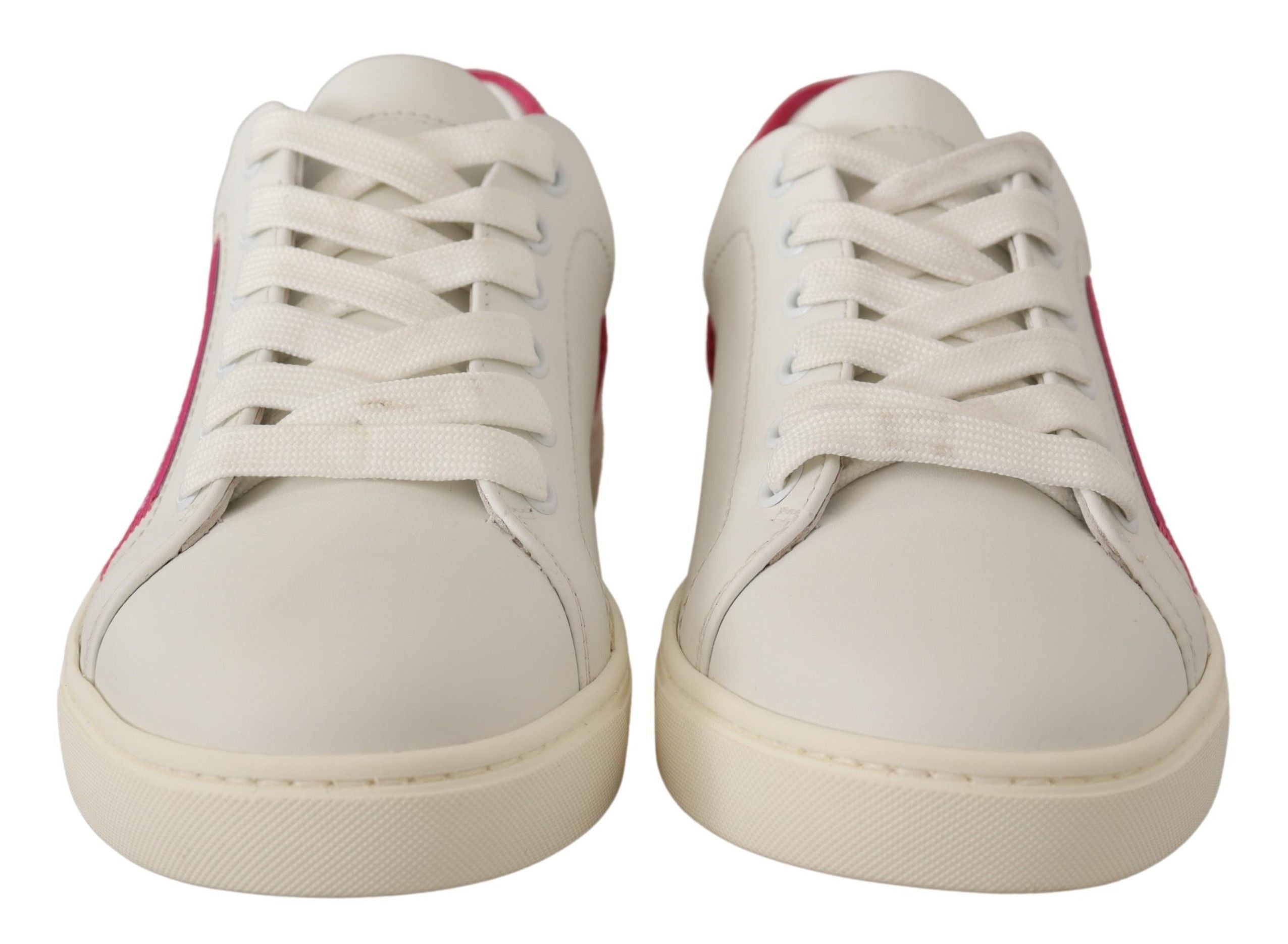 Dolce & Gabbana White Pink Leather Low Top Sneakers Women's Shoes-7
