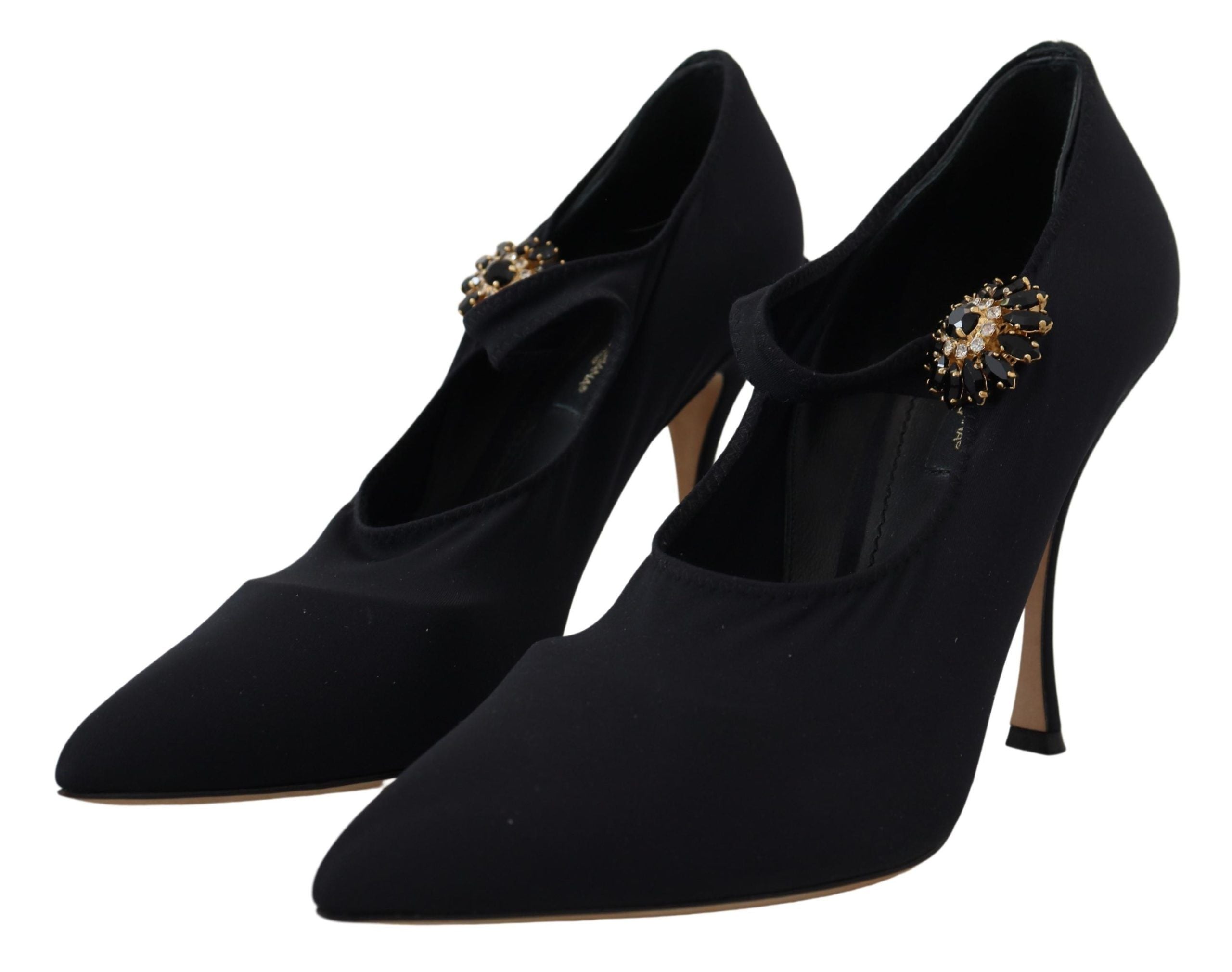 Dolce & Gabbana Black Socks Stretch Crystal Pumps Shoes-2
