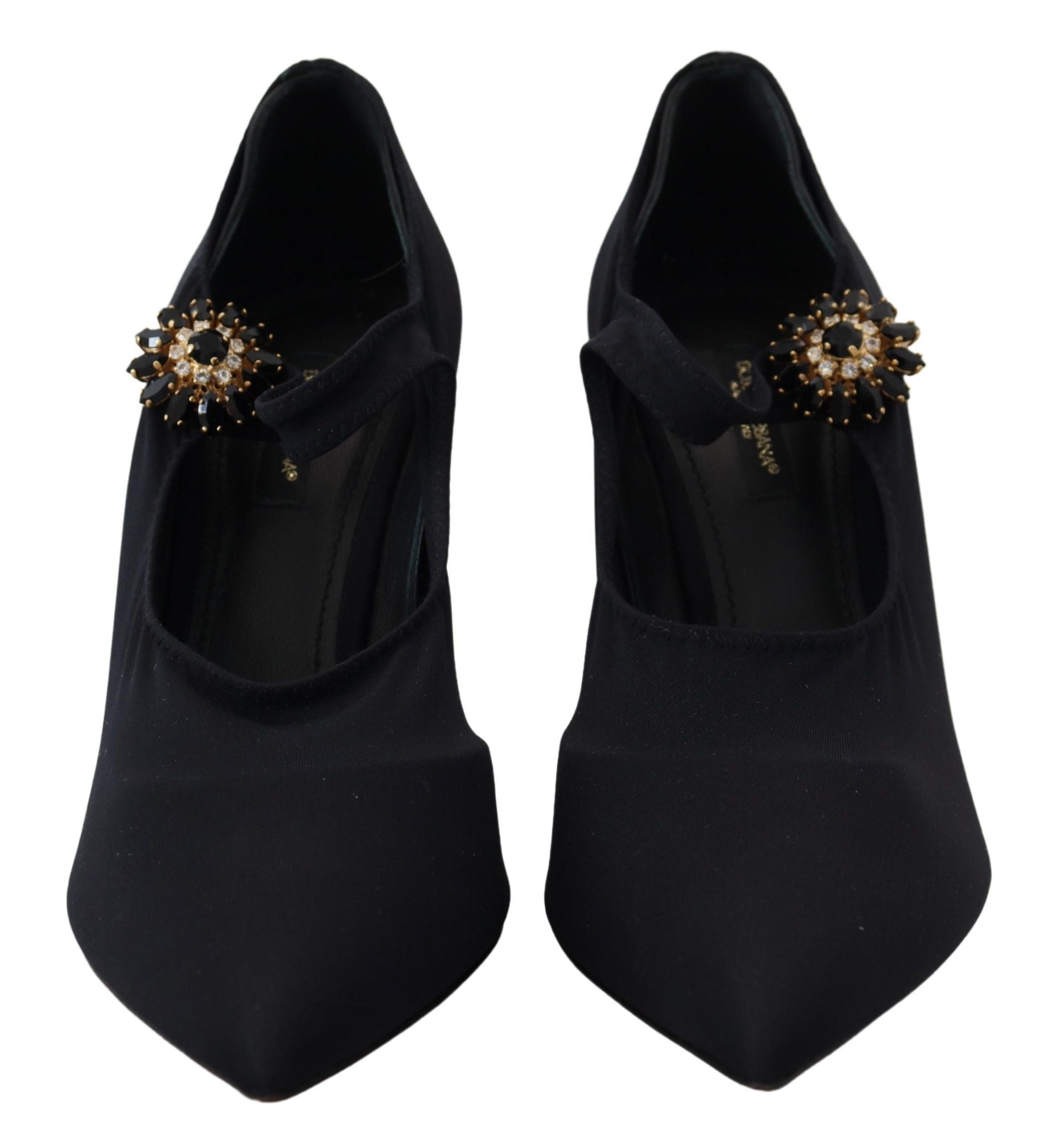 Dolce & Gabbana Black Socks Stretch Crystal Pumps Shoes-6