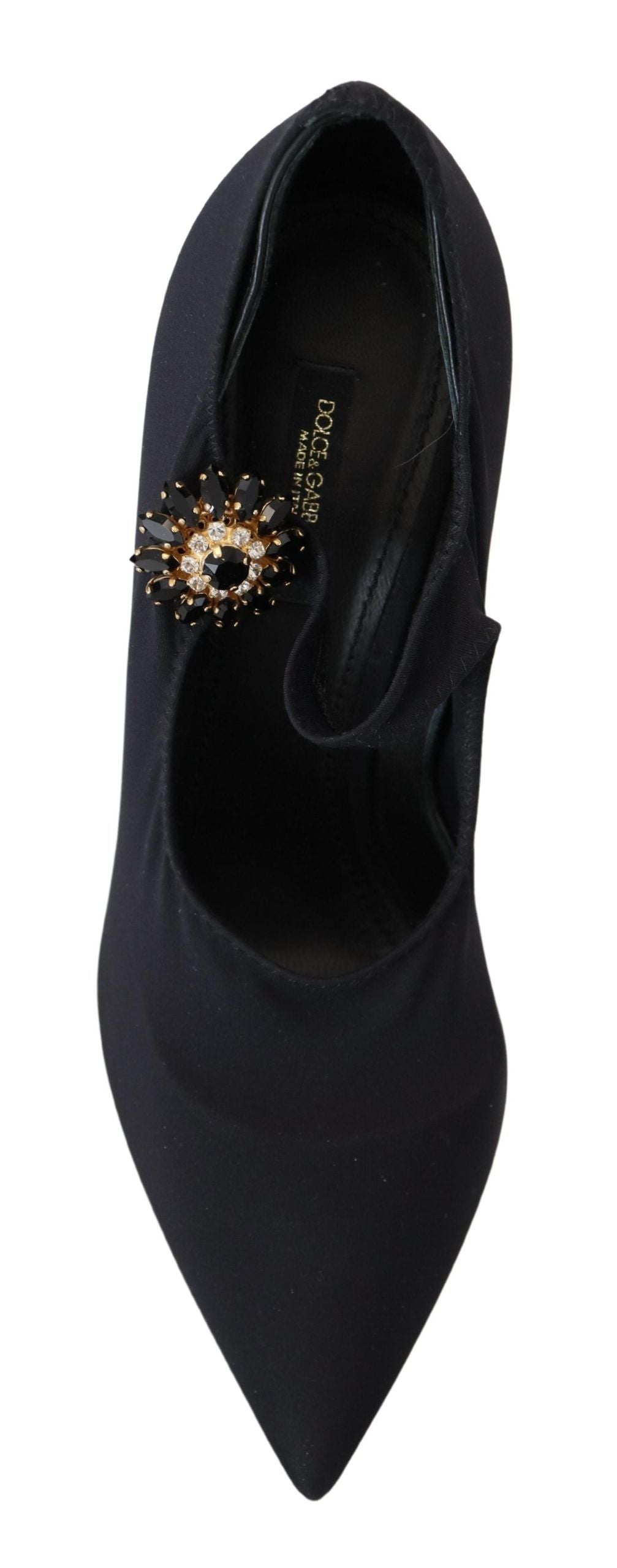 Dolce & Gabbana Black Socks Stretch Crystal Pumps Shoes-7
