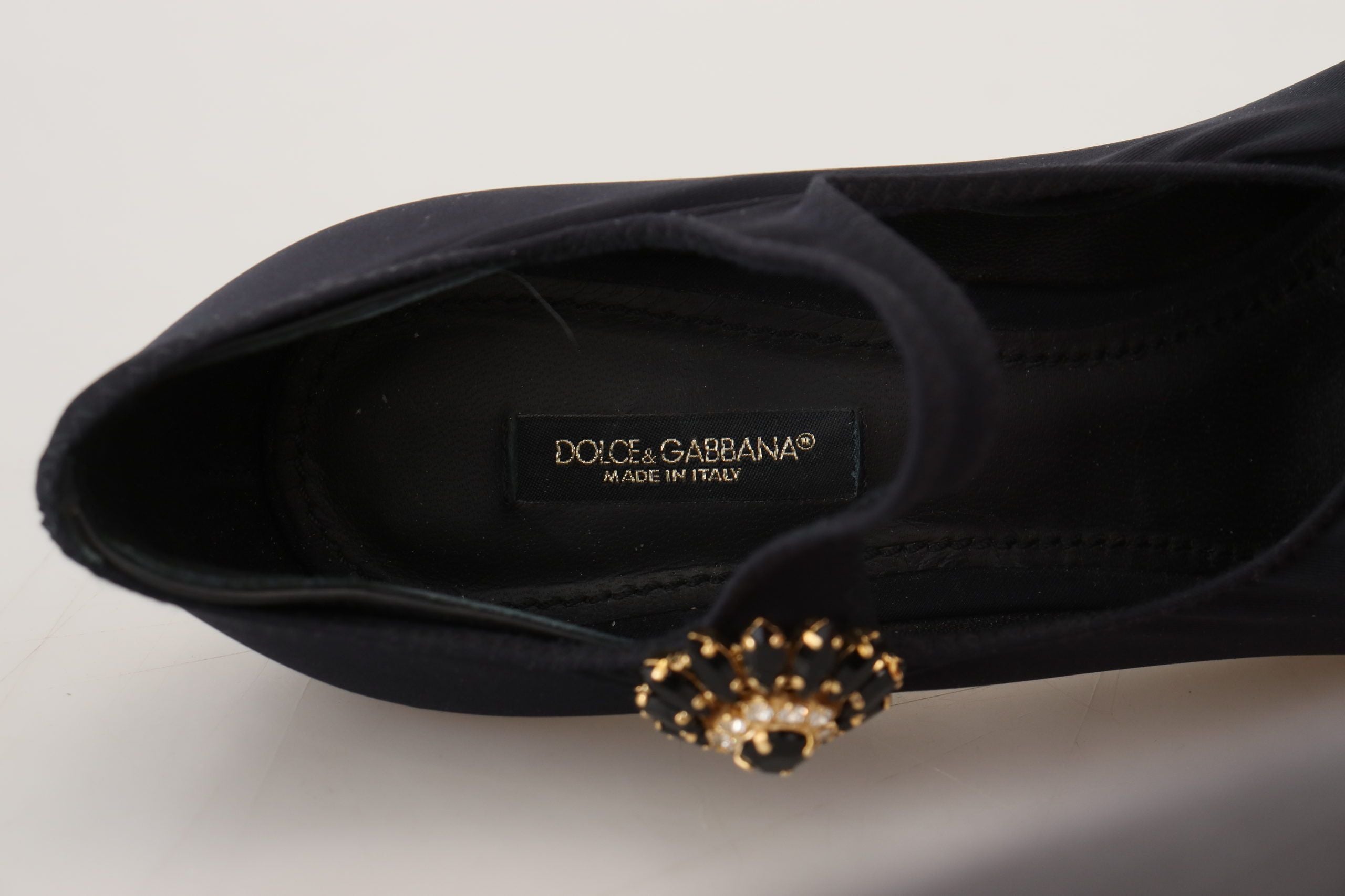 Dolce & Gabbana Black Socks Stretch Crystal Pumps Shoes-8