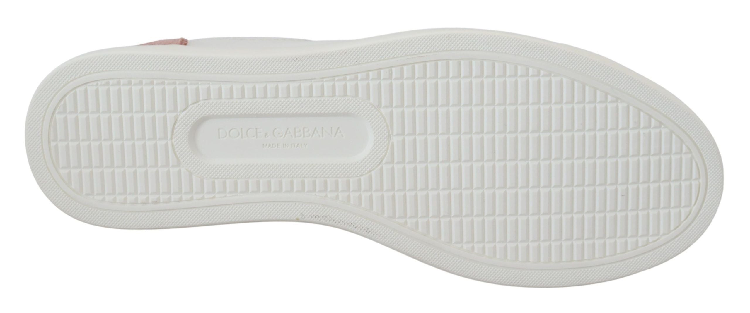 Dolce & Gabbana White Pink Leather Low Top Sneakers Shoes-2