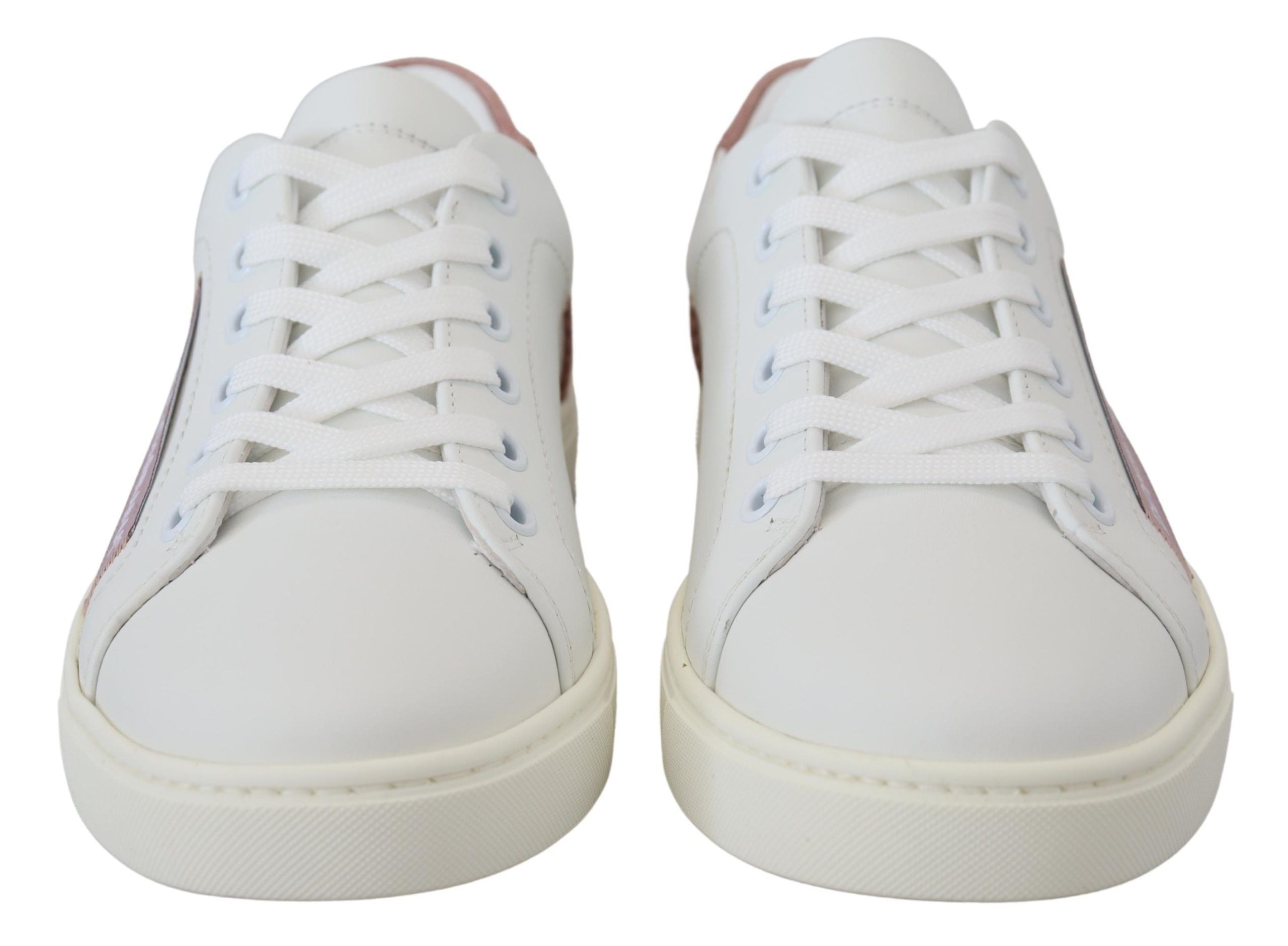 Dolce & Gabbana White Pink Leather Low Top Sneakers Shoes-4