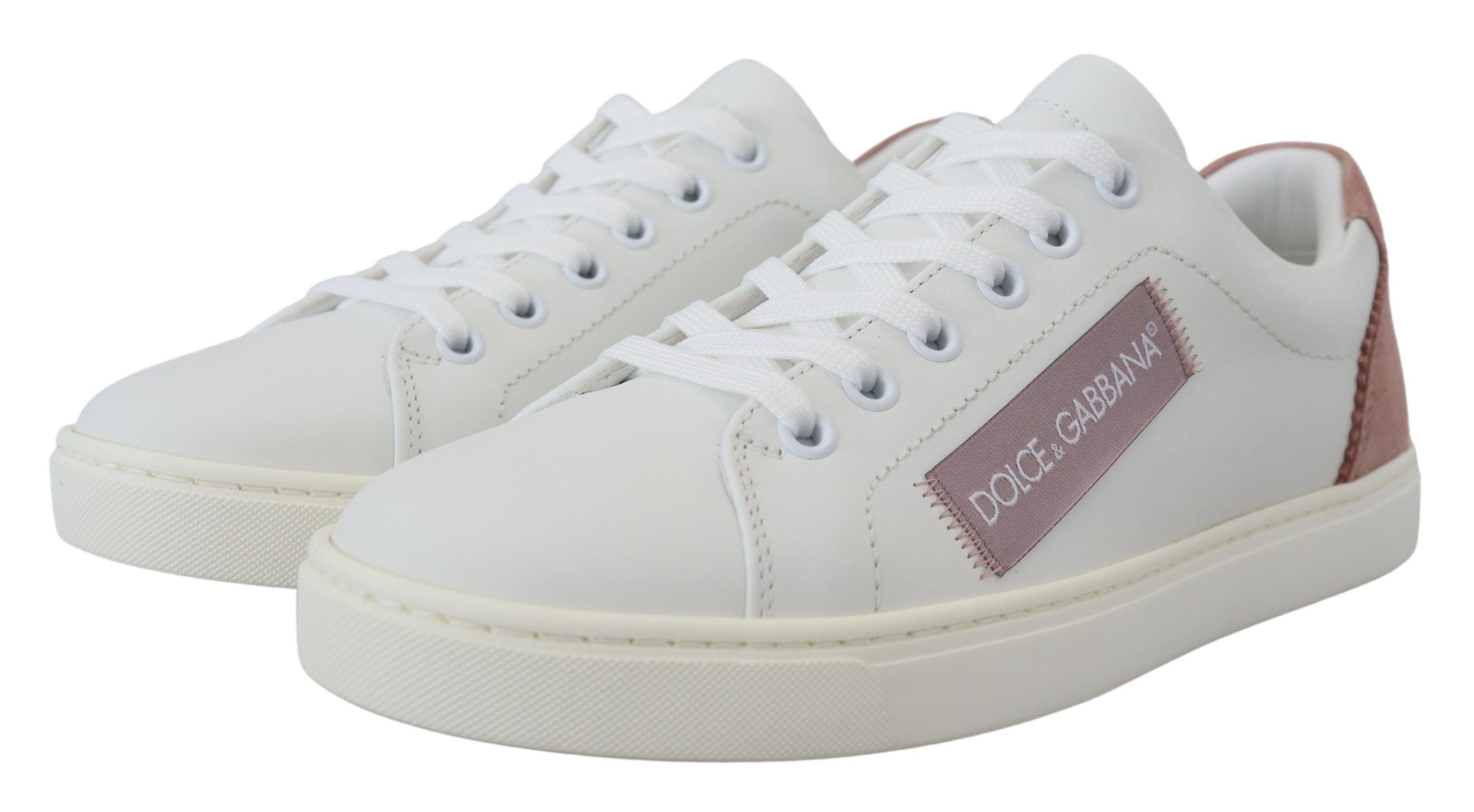 Dolce & Gabbana White Pink Leather Low Top Sneakers Shoes-5