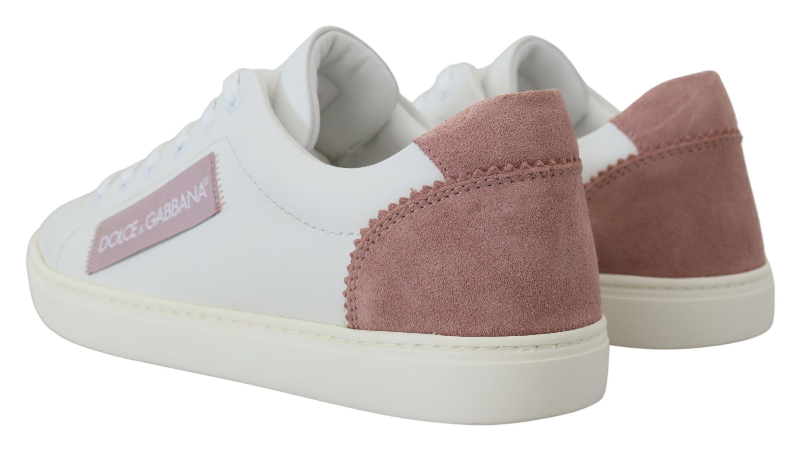 Dolce & Gabbana White Pink Leather Low Top Sneakers Shoes-6