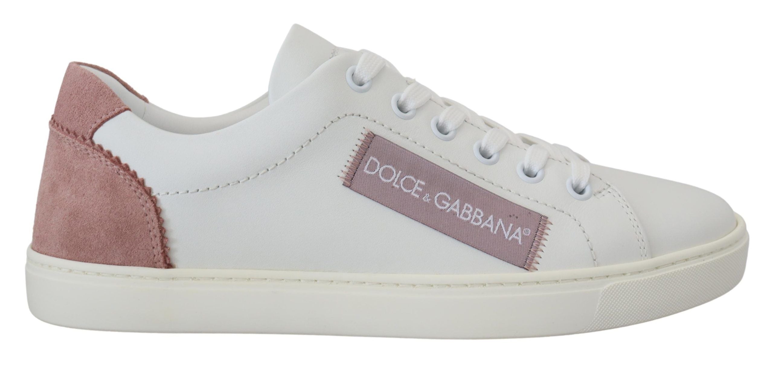 Dolce & Gabbana White Pink Leather Low Top Sneakers Shoes-1