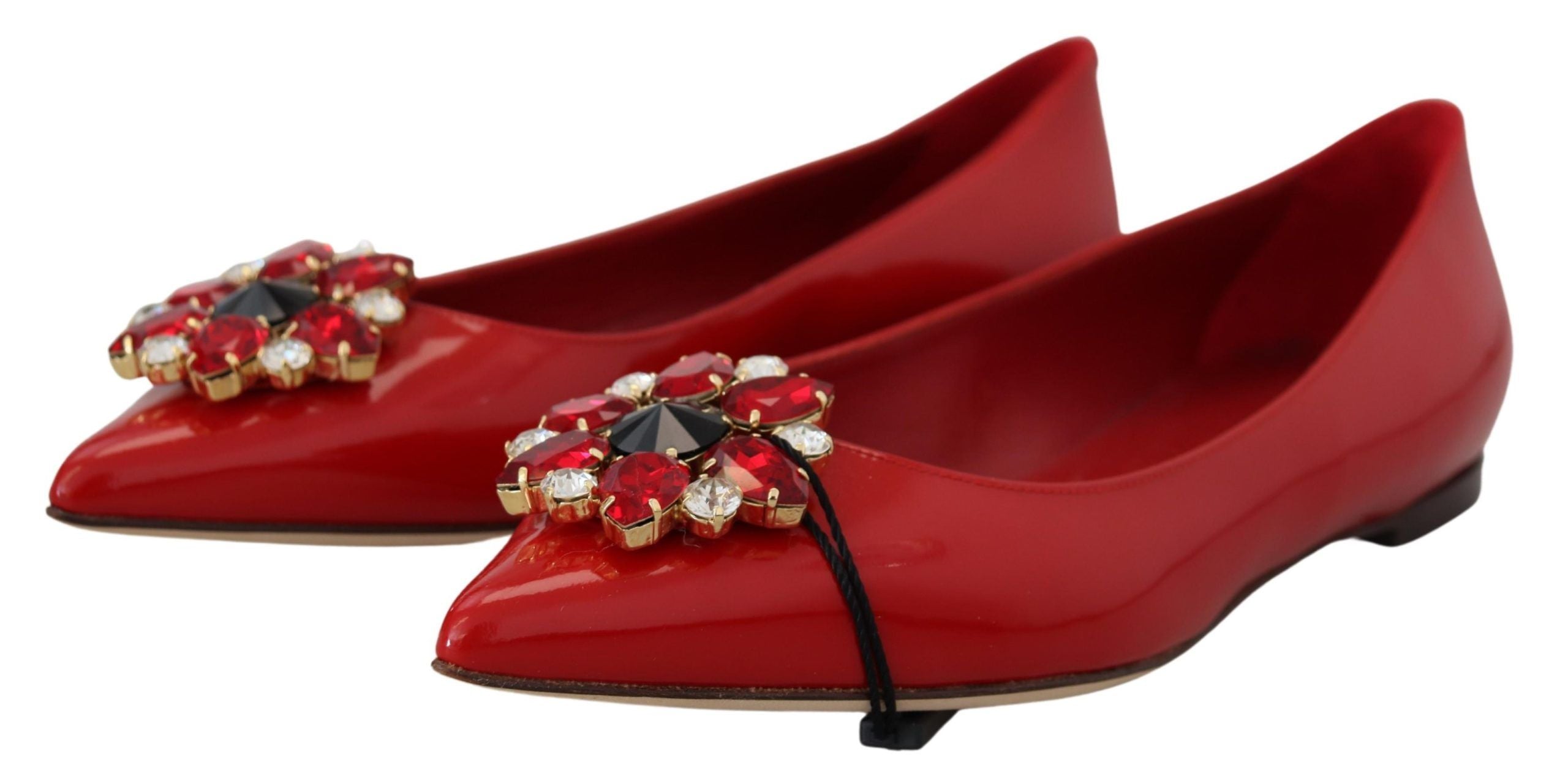 Dolce & Gabbana Red Leather Crystal Loafers Flats Shoes-2