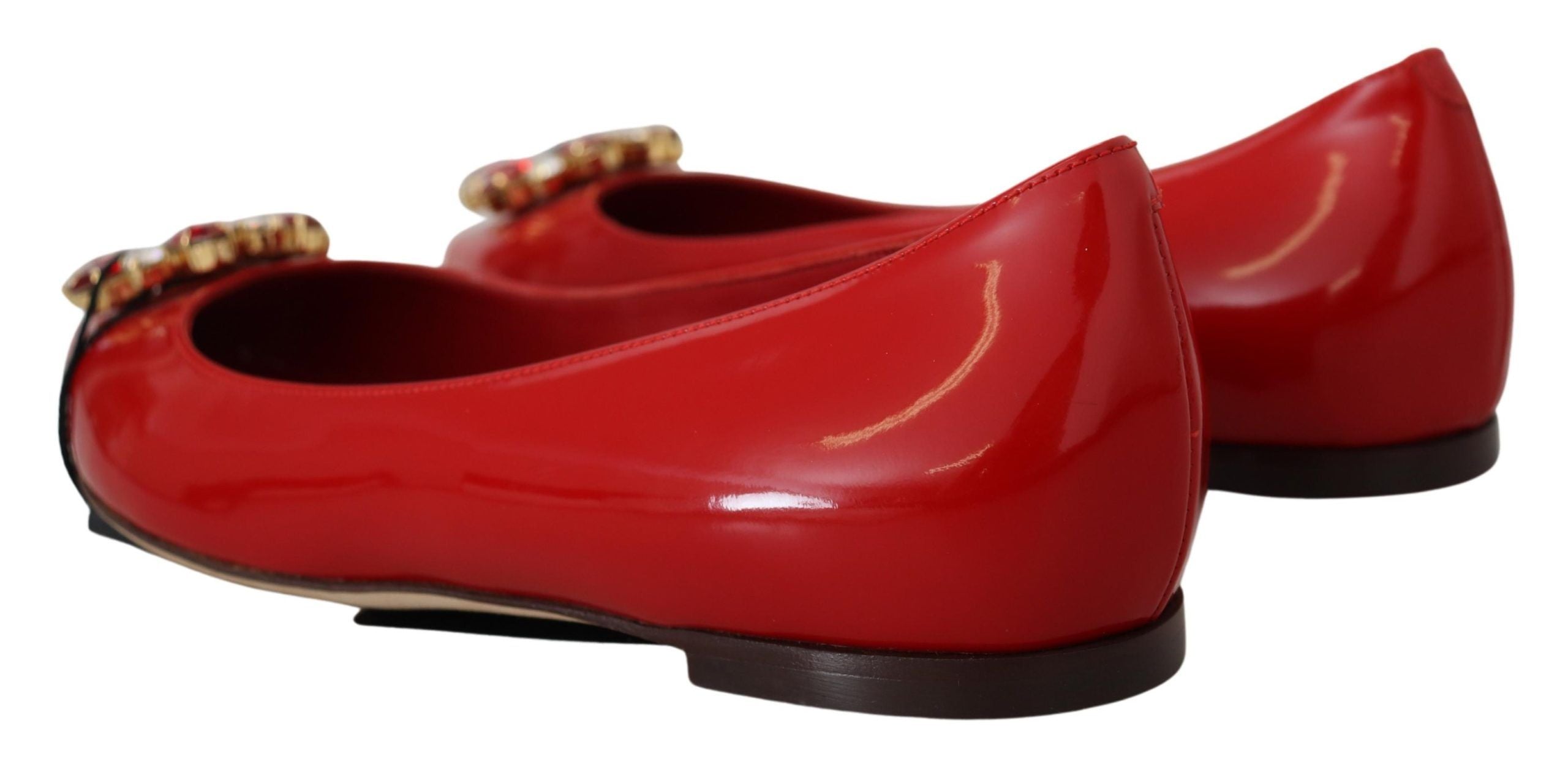 Dolce & Gabbana Red Leather Crystal Loafers Flats Shoes-3