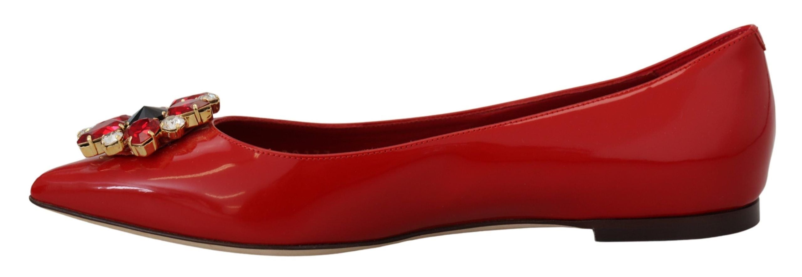 Dolce & Gabbana Red Leather Crystal Loafers Flats Shoes-4