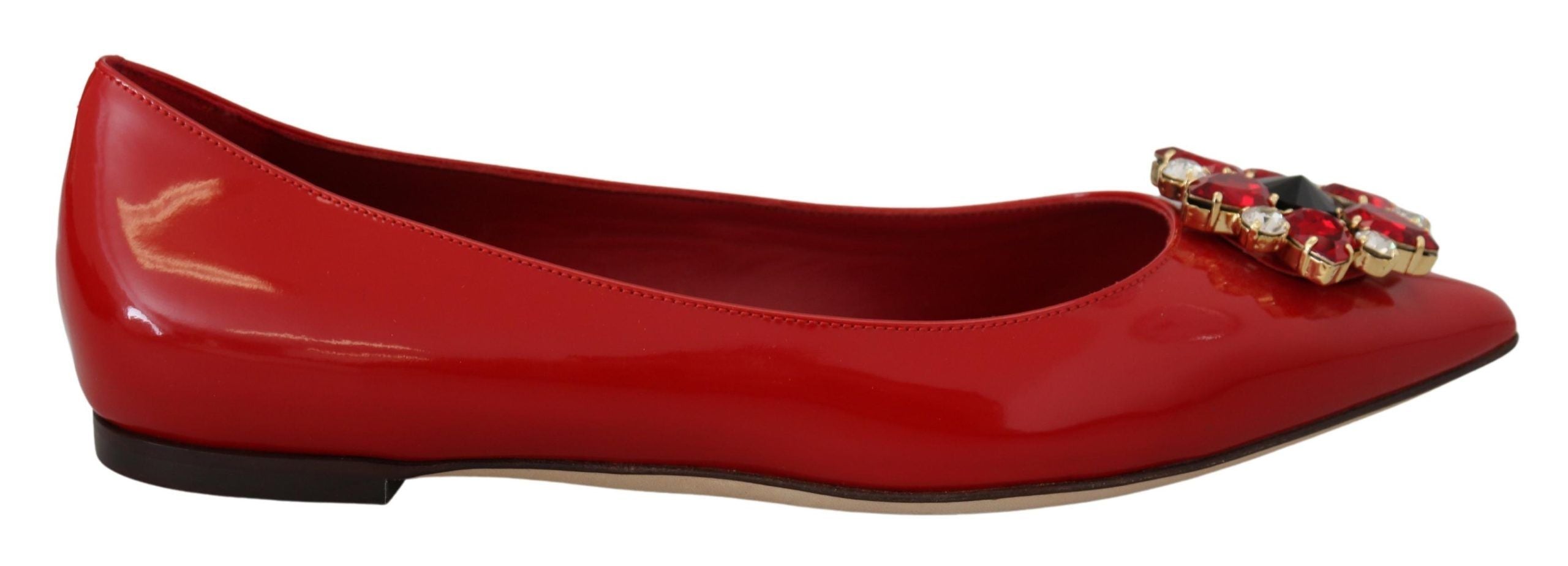 Dolce & Gabbana Red Leather Crystal Loafers Flats Shoes