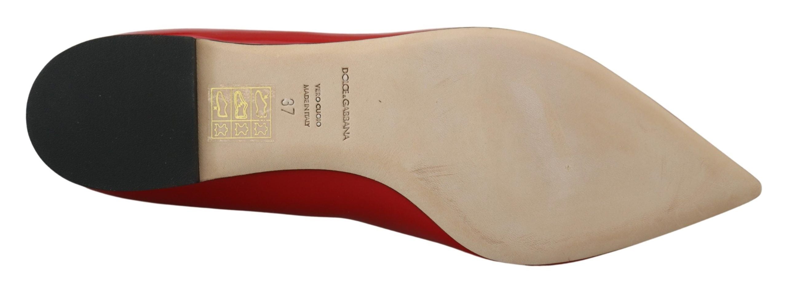 Dolce & Gabbana Red Leather Crystal Loafers Flats Shoes-5