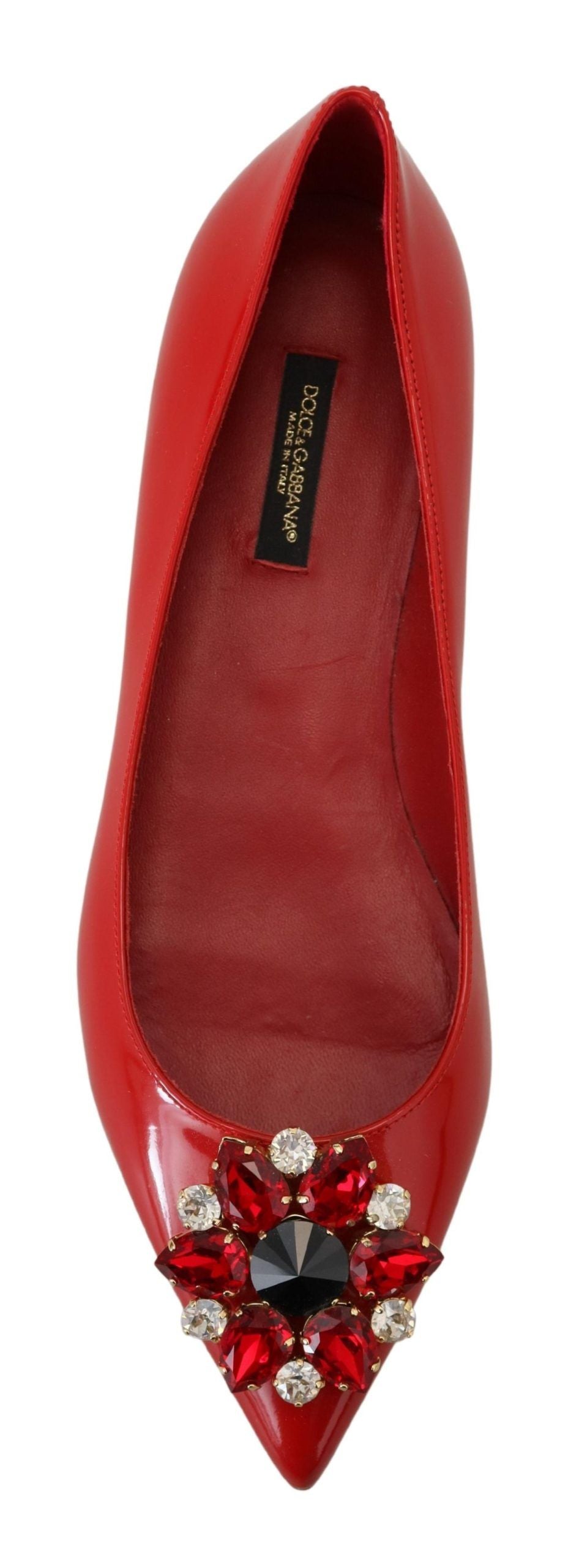 Dolce & Gabbana Red Leather Crystal Loafers Flats Shoes-6