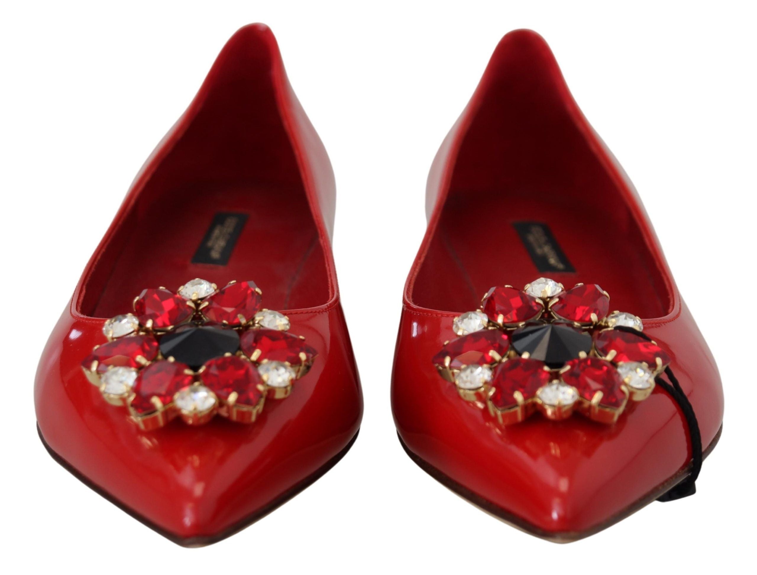 Dolce & Gabbana Red Leather Crystal Loafers Flats Shoes-7