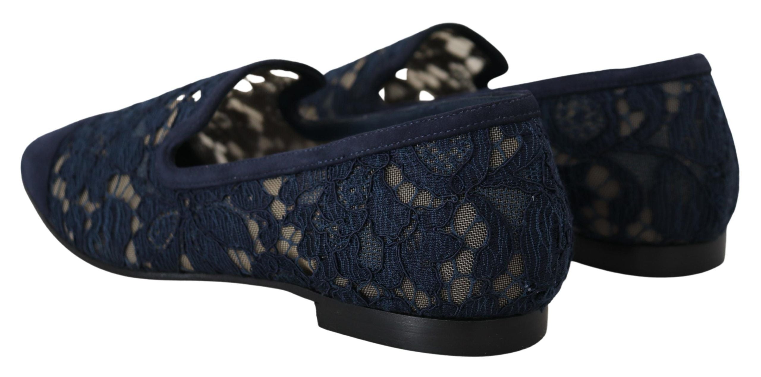Dolce & Gabbana Blau Floral Spitze Slip Ons Loafers Flats Schuhe-3