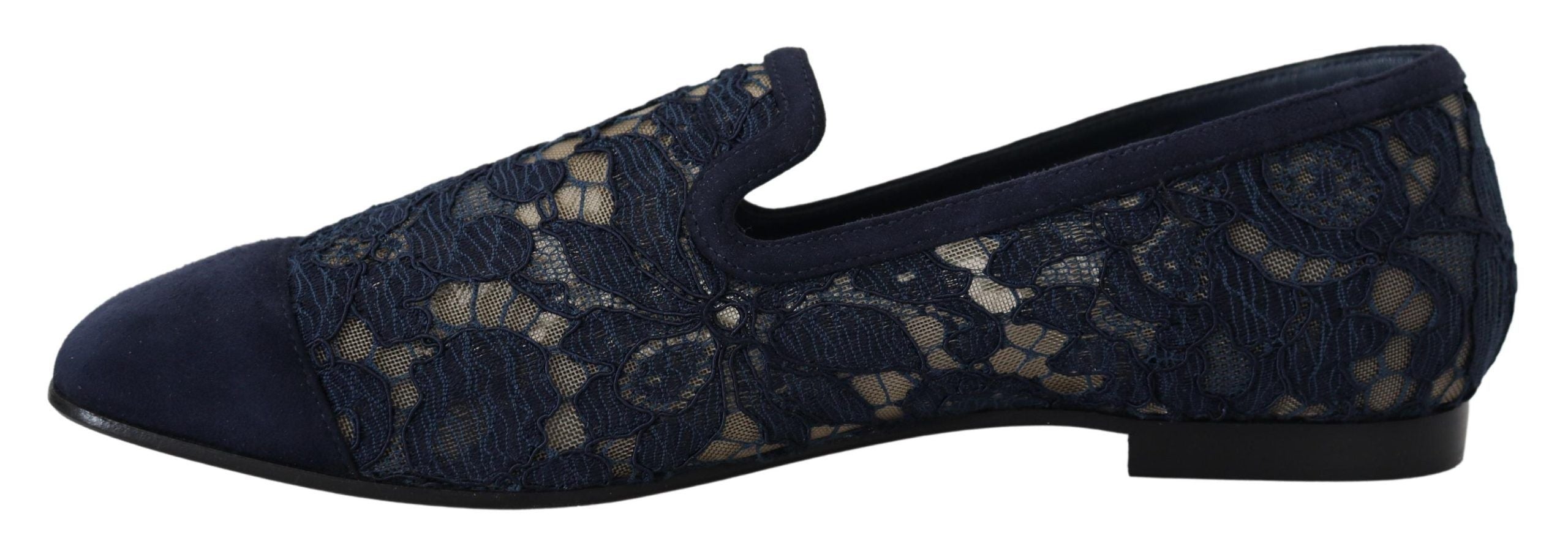 Dolce & Gabbana Blau Floral Spitze Slip Ons Loafers Flats Schuhe-4