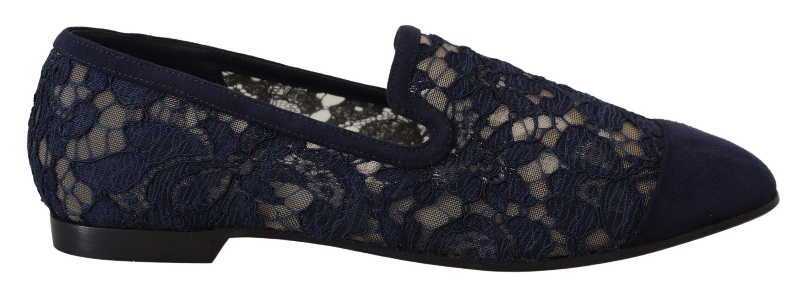Dolce & Gabbana Blau Floral Spitze Slip Ons Loafers Flats Schuhe-1