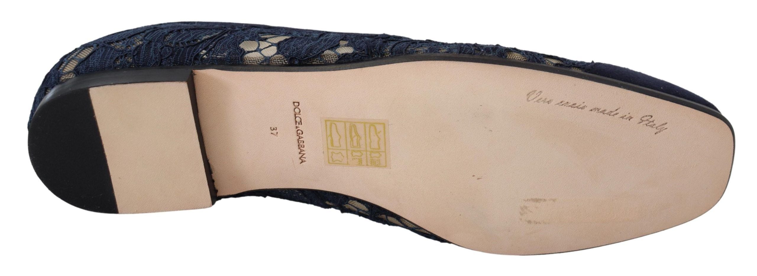 Dolce & Gabbana Blau Floral Spitze Slip Ons Loafers Flats Schuhe-5